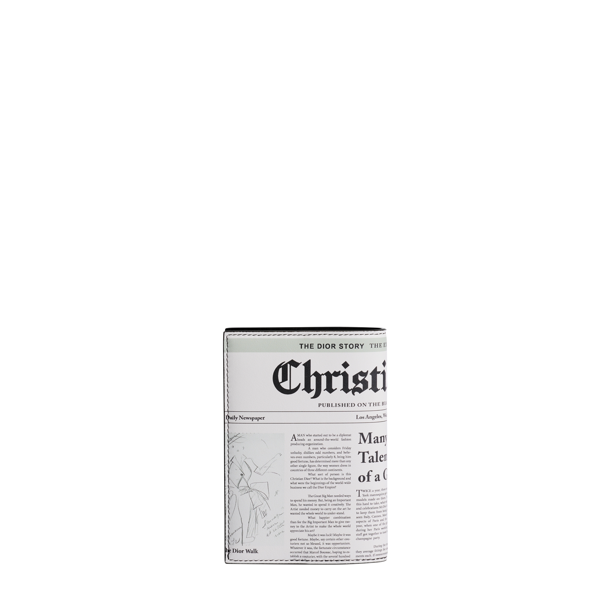 Dior Passport Cover White and Black Newspaper Printed Calfskin E08