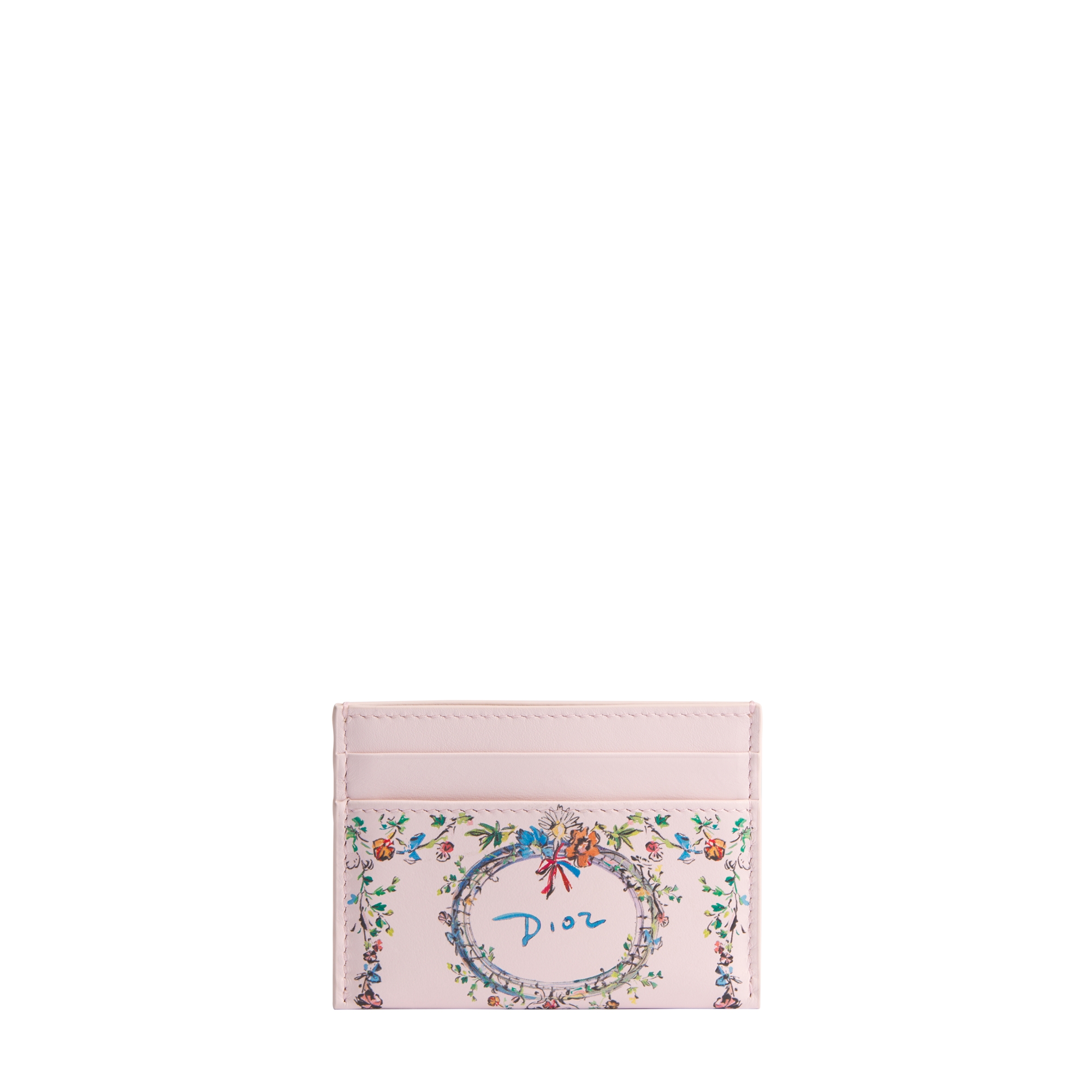 Dioriviera Dior Freesia Card Holder Soupir Pink Calfskin with Multicolor Dior Arabesque Print E01
