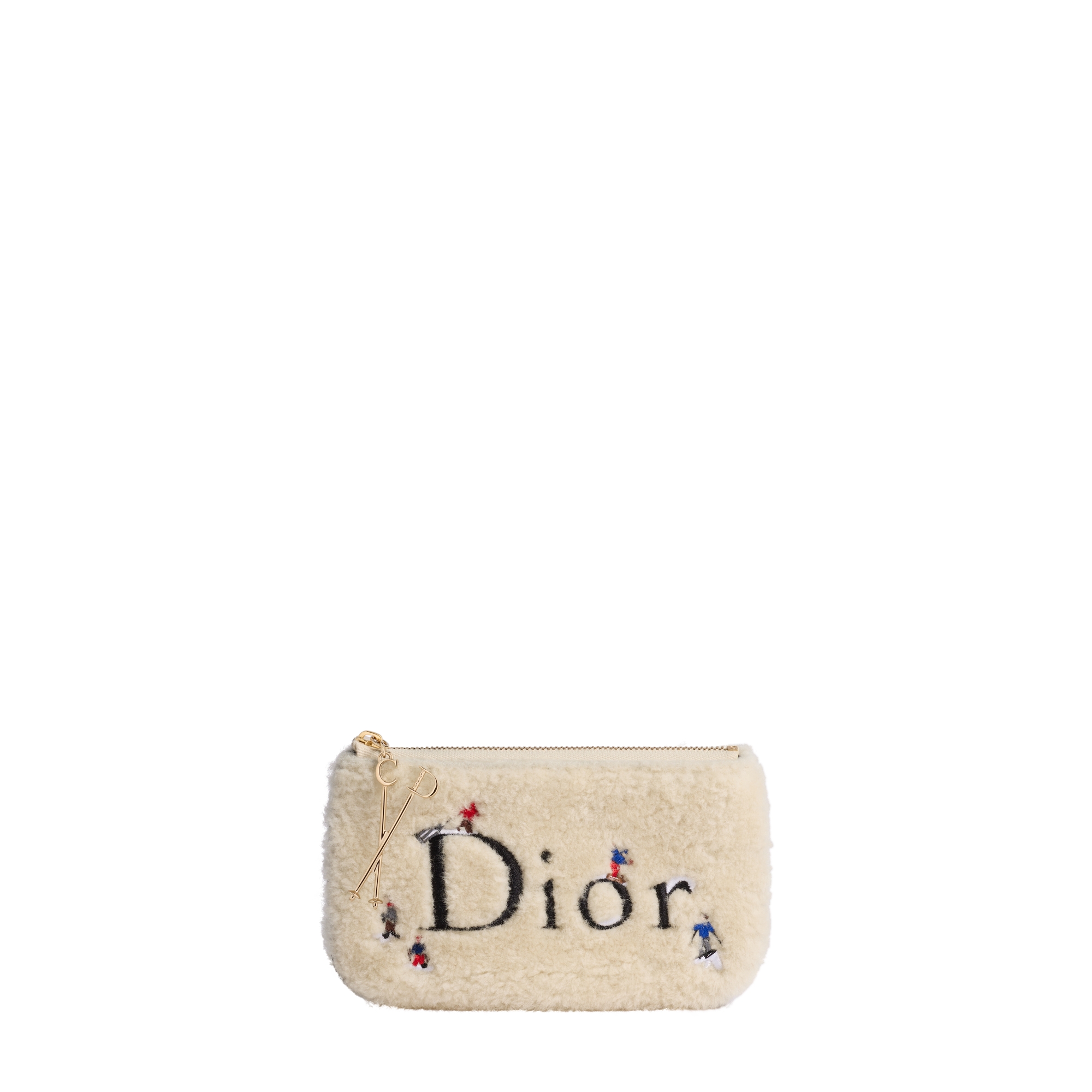DiorAlps Zipped Pouch Ecru Lambskin Shearling Embroidered with