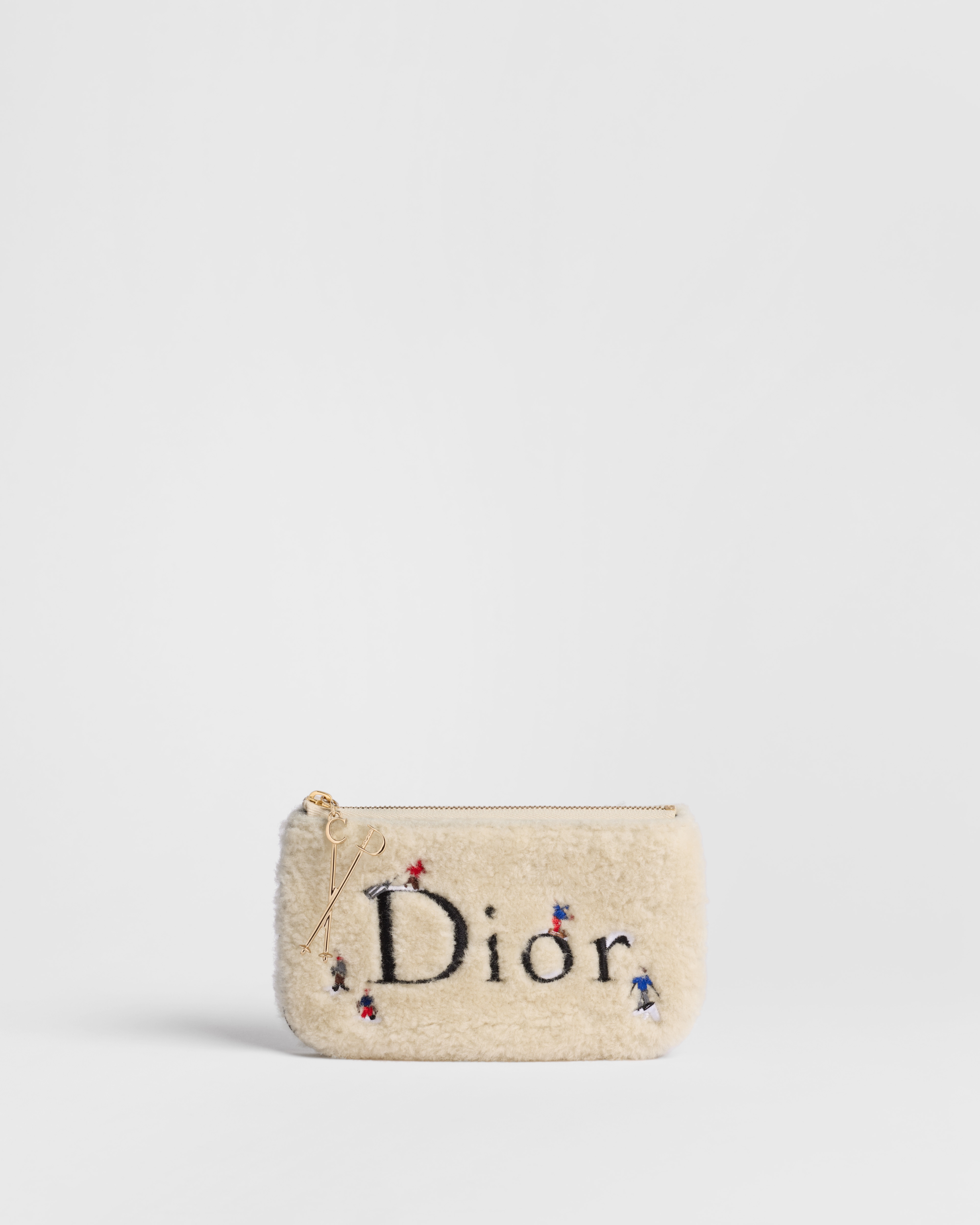 DiorAlps Zipped Pouch Ecru Lambskin Shearling Embroidered with Multicolor Dior d'Hiver Motif E01