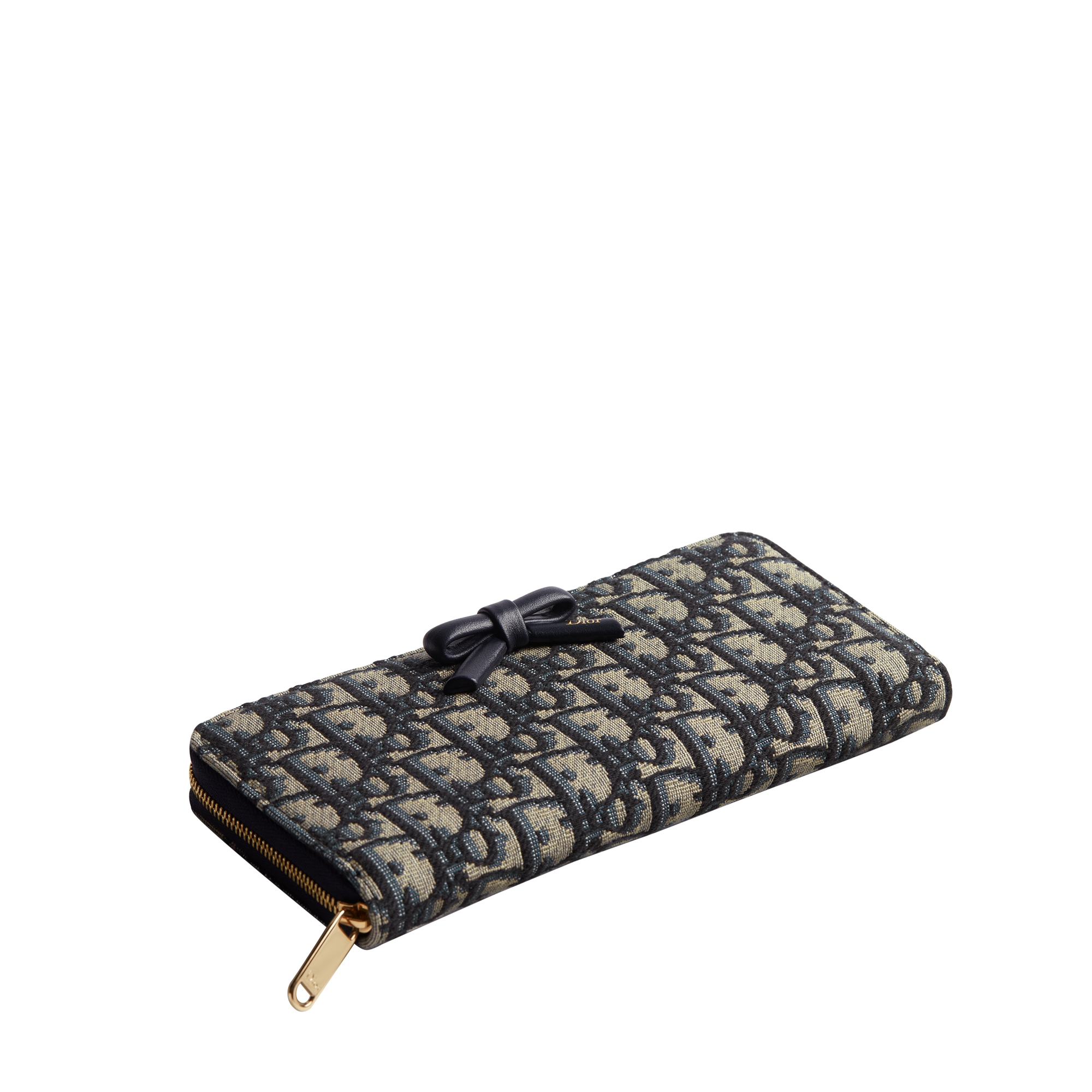 Dior Oblique Bow Voyageur Slim Wallet Blue Dior Oblique Jacquard E03