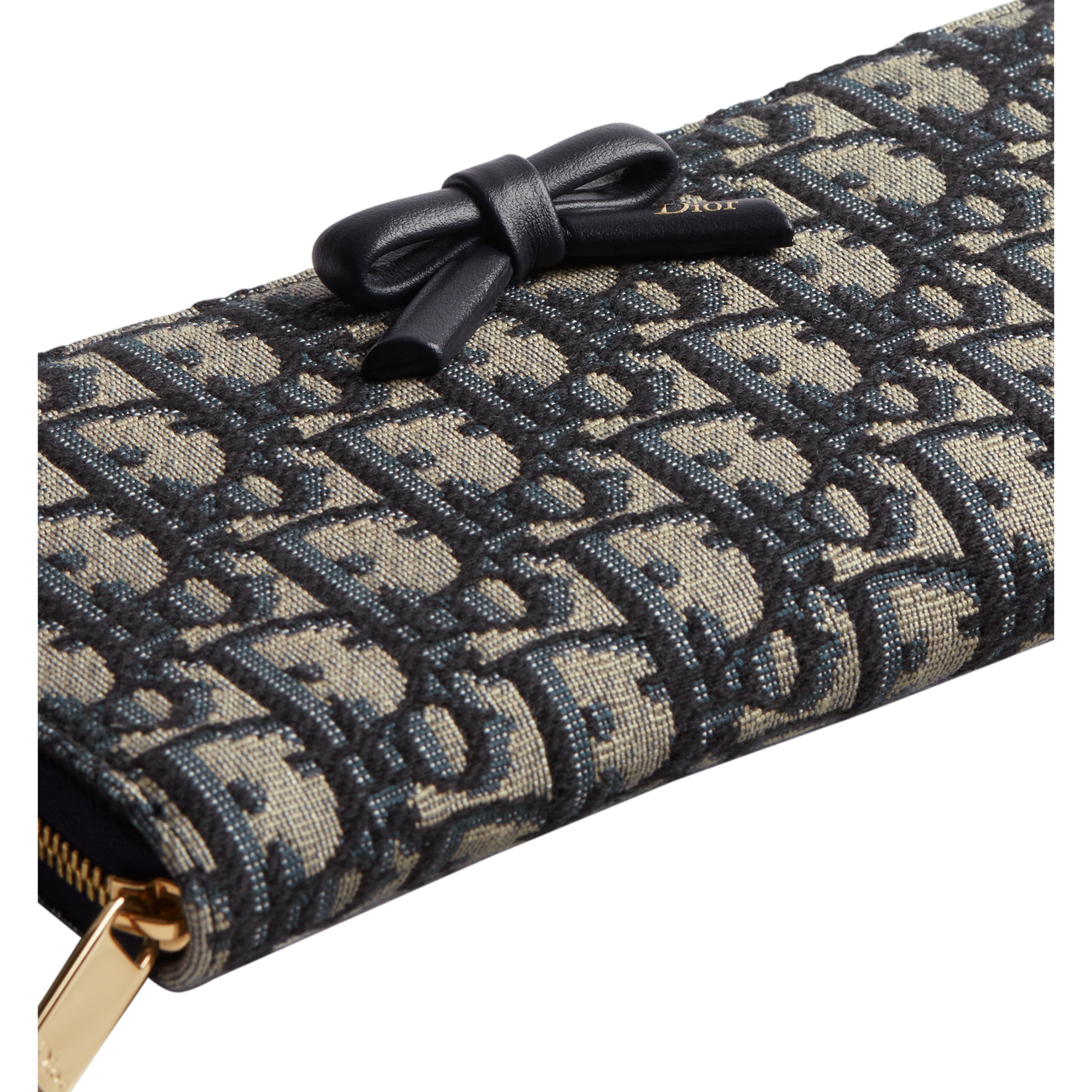 Dior Oblique Bow Voyageur Slim Wallet Blue Dior Oblique Jacquard E10