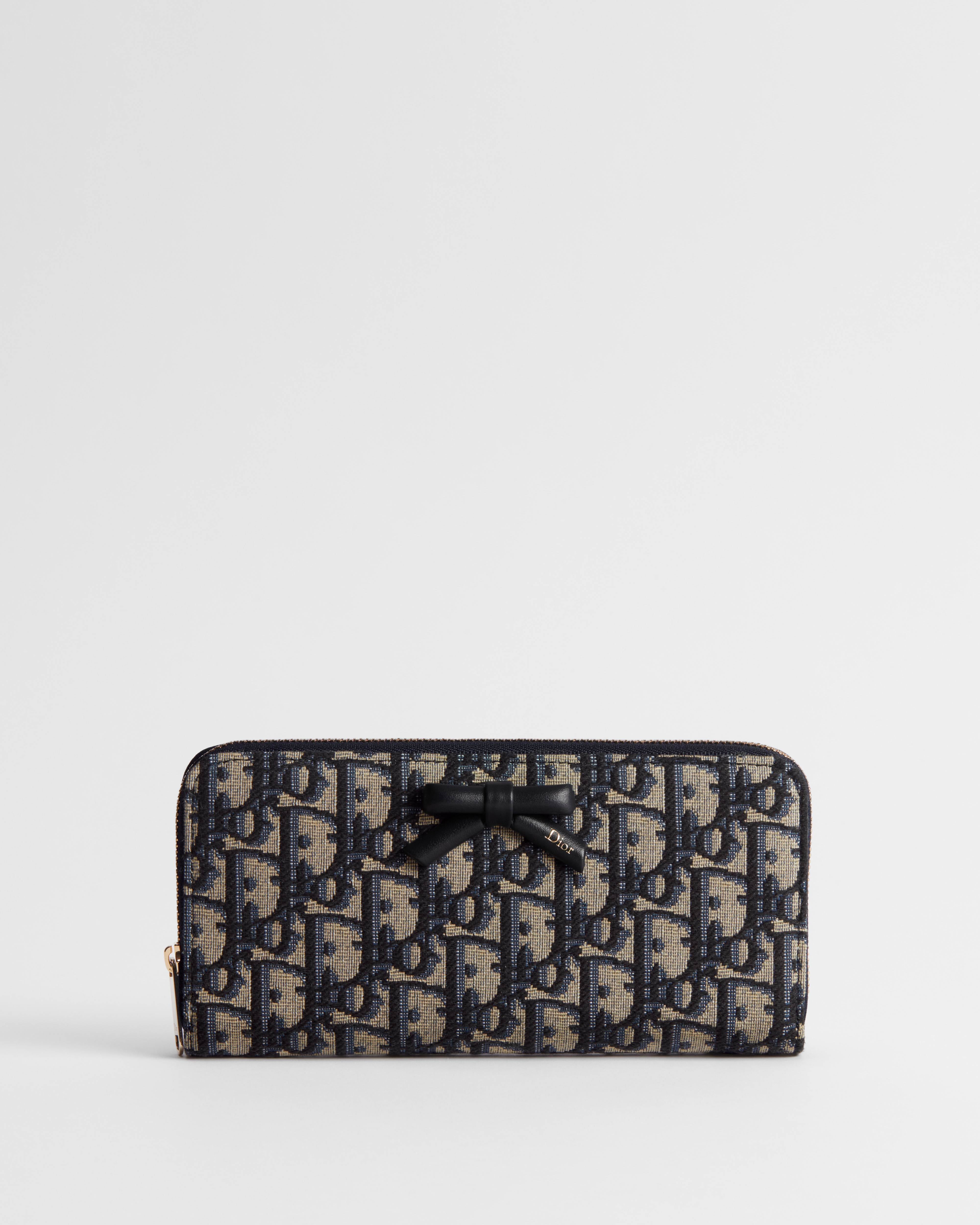 Dior Oblique Bow Voyageur Slim Wallet Blue Dior Oblique Jacquard E01