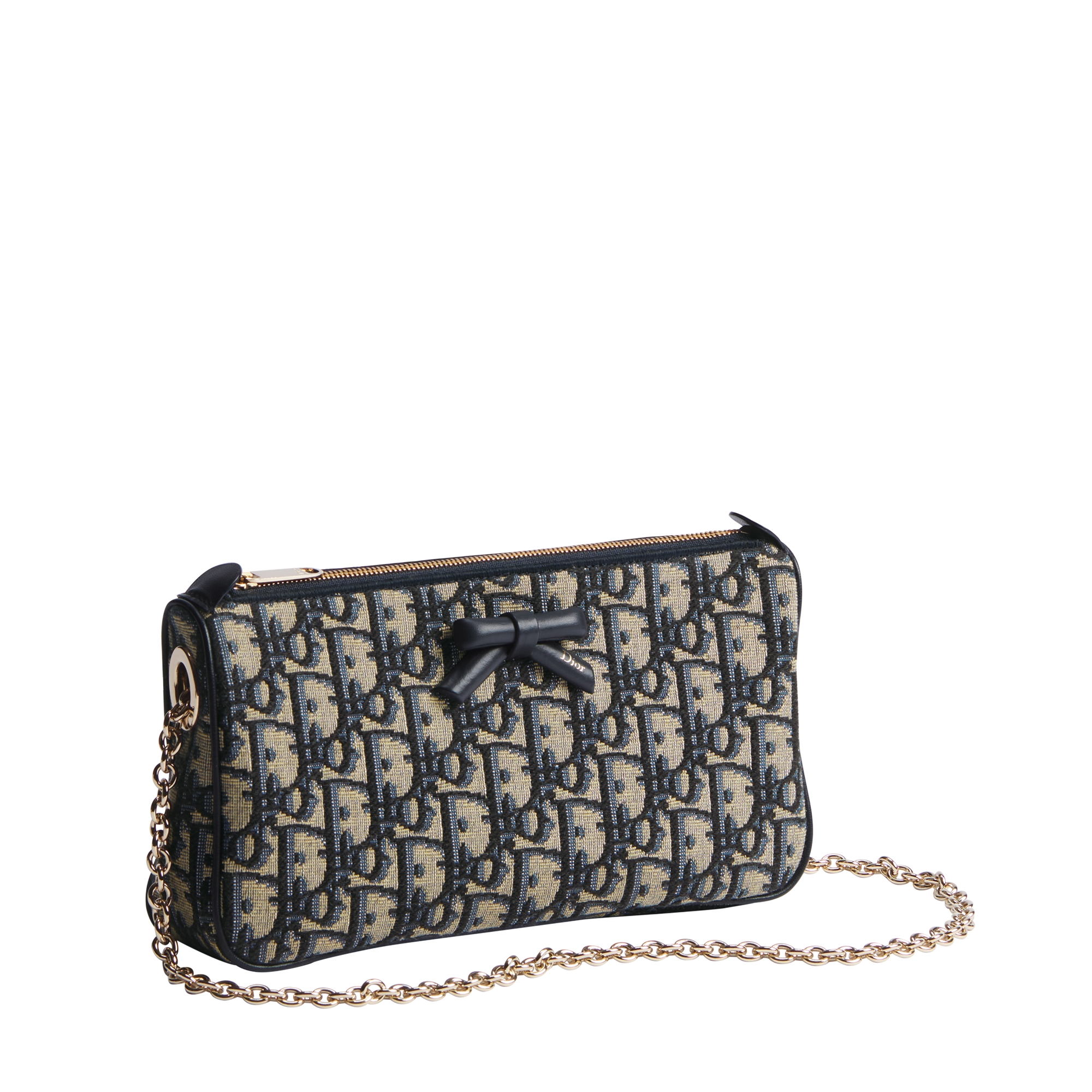 Dior Oblique Bow Pouch with Chain Blue Dior Oblique Jacquard E03