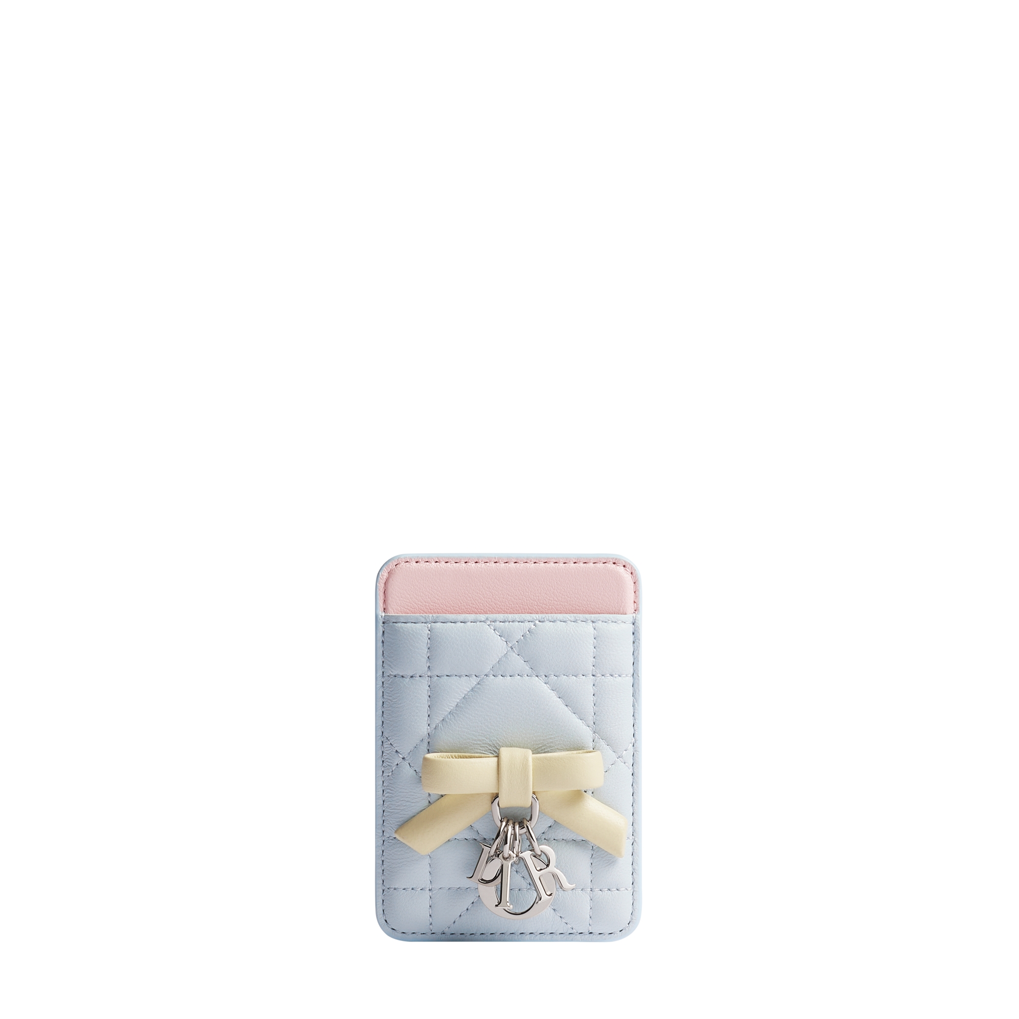 Lady Dior Magnetic Card Holder Three-Tone Ice Blue, Vanilla and Soupir Pink Cannage Lambskin E01