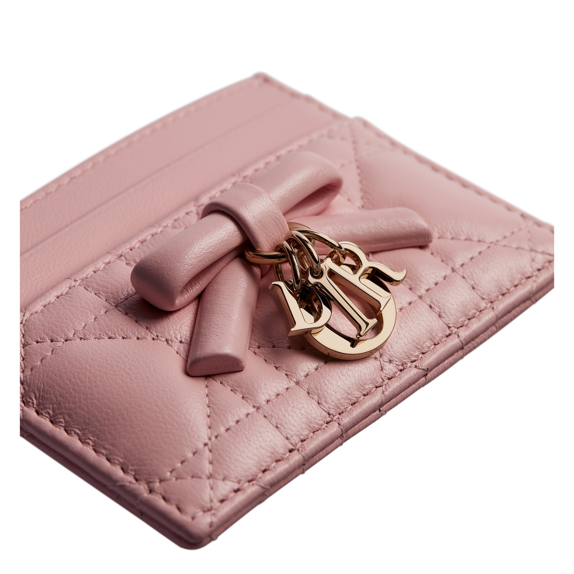 Lady Dior Freesia Card Holder Rose Soupir Cannage Lambskin E09