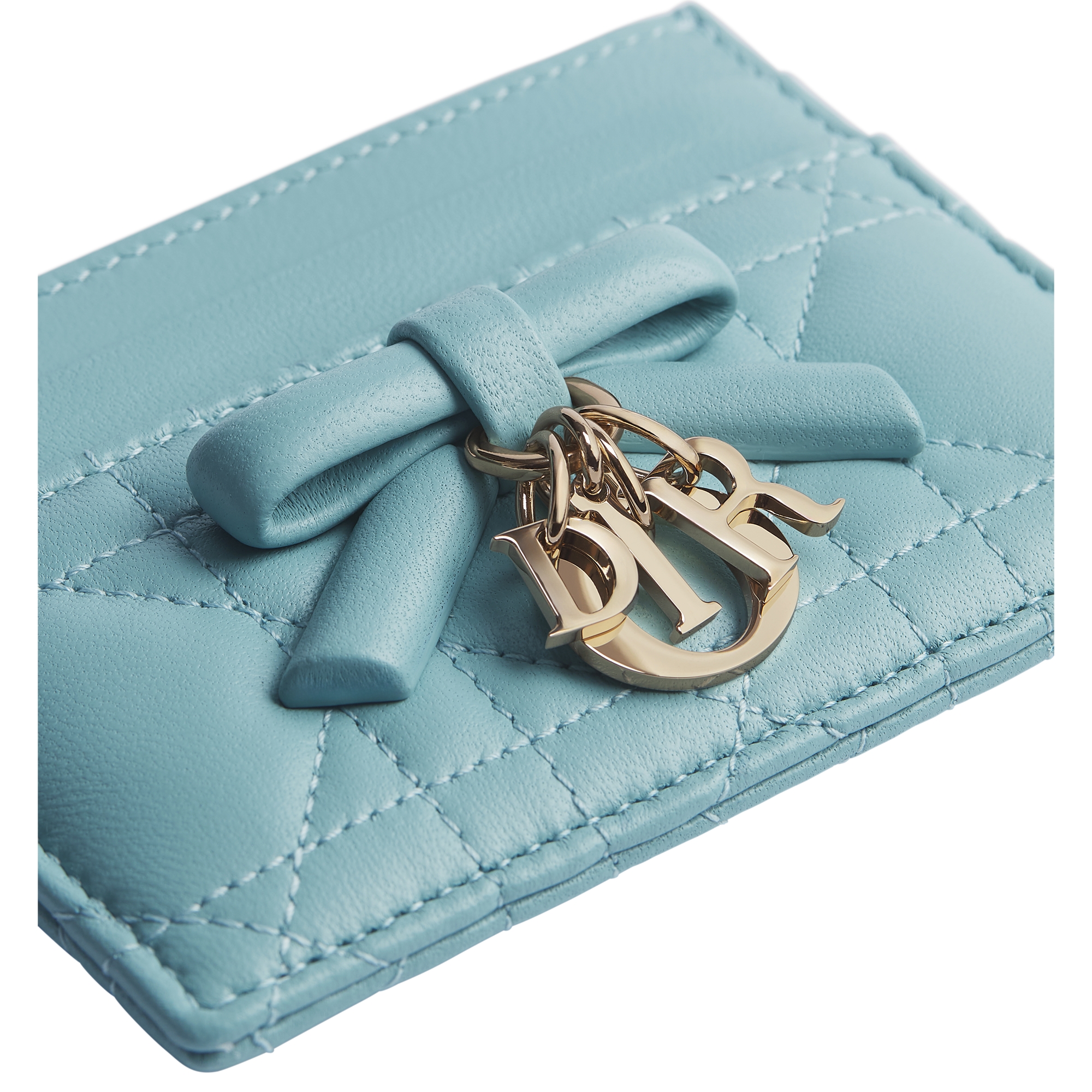 Lady Dior Freesia Card Holder Bleu Tourmaline Cannage Lambskin E09