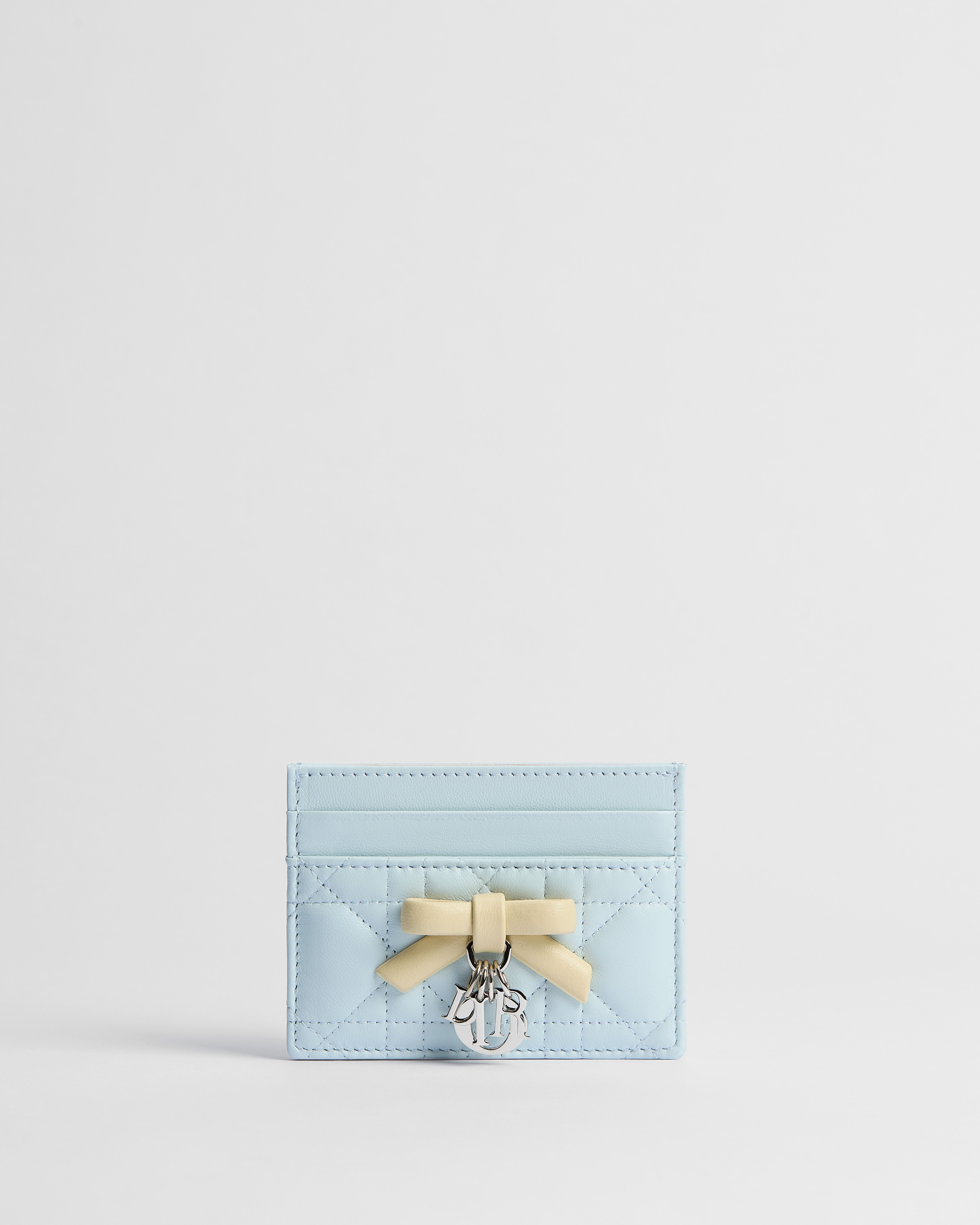 Portacarte Freesia Lady Dior Pelle di agnello Cannage tricolore Ice Blue, vaniglia e rosa Soupir E01