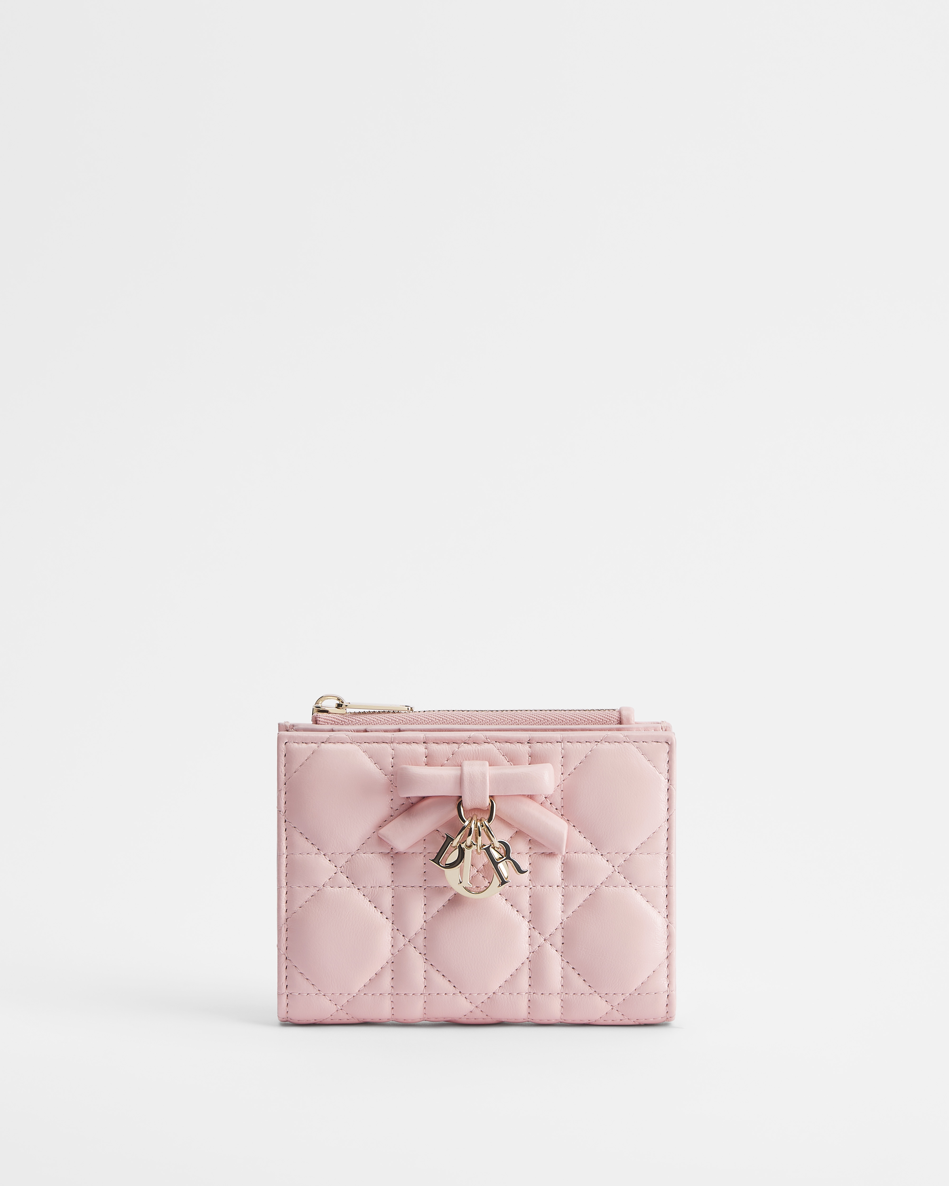 Lady Dior Dahlia-portemonnee Rose Soupir lamsleer met Cannage-motief E01