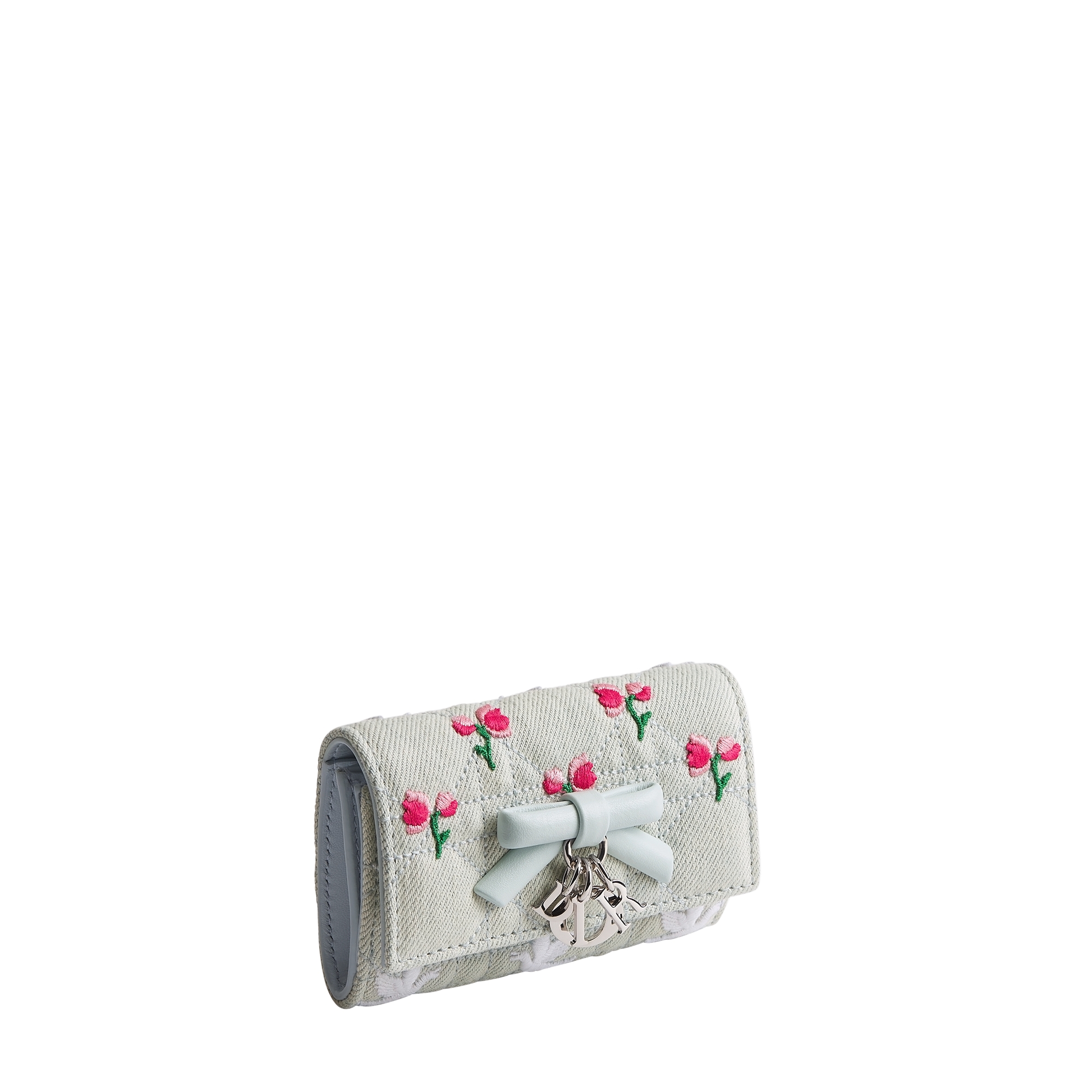 Dioramour My Dior Glycine Wallet Blue Cannage Denim Embroidered with Multicolor Doves & Roses Motif E03