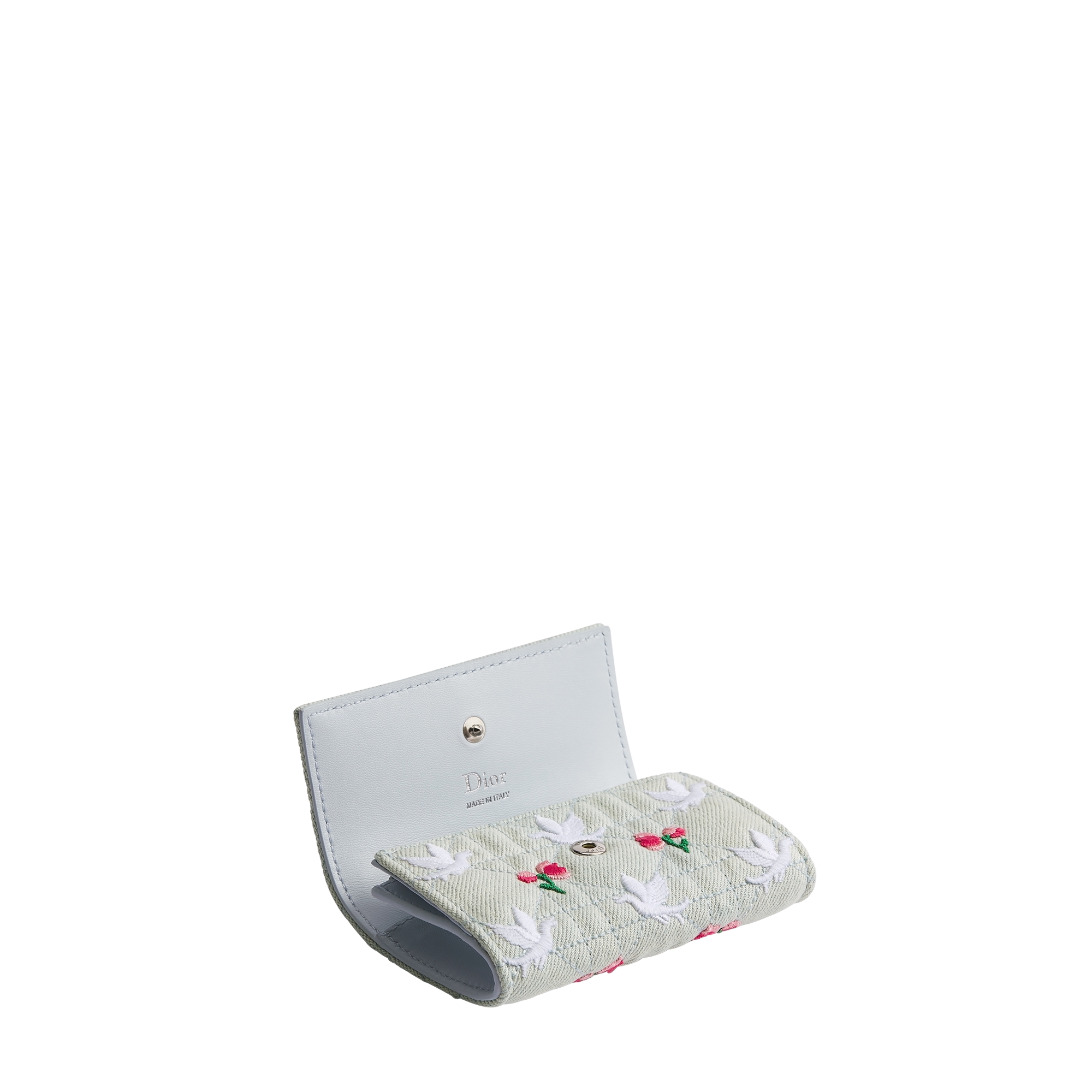 Dioramour My Dior Glycine Wallet Blue Cannage Denim Embroidered with Multicolor Doves & Roses Motif E06