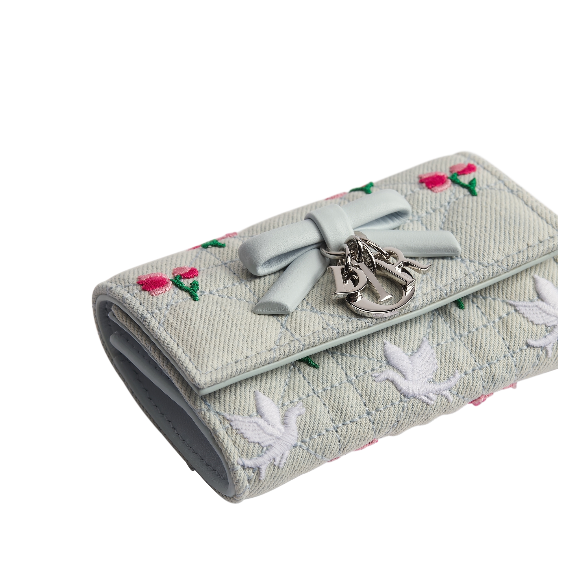 Dioramour My Dior Glycine Wallet Blue Cannage Denim Embroidered with Multicolor Doves & Roses Motif E10