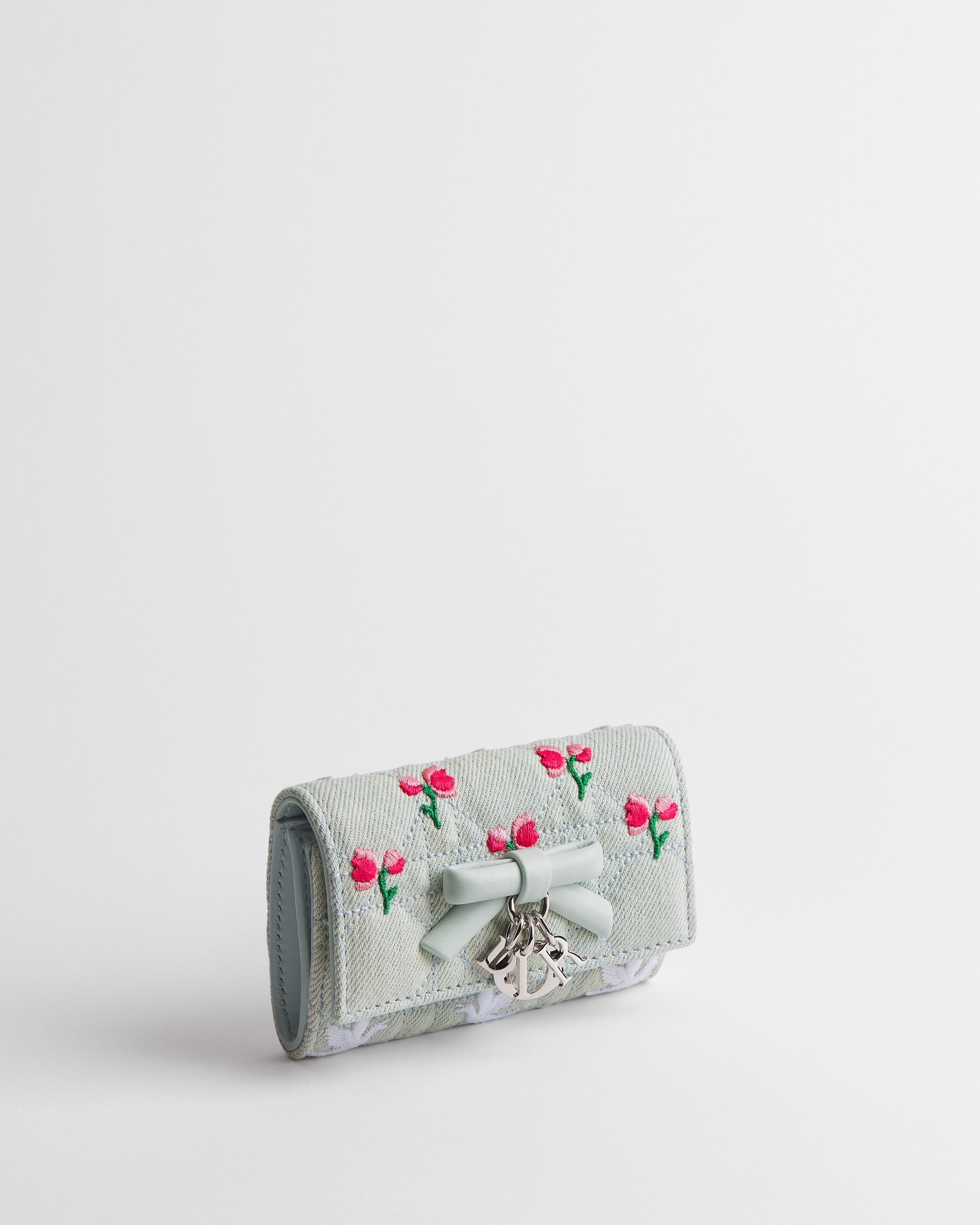 Dioramour My Dior Glycine Wallet Blue Cannage Denim Embroidered with Multicolor Doves & Roses Motif E03