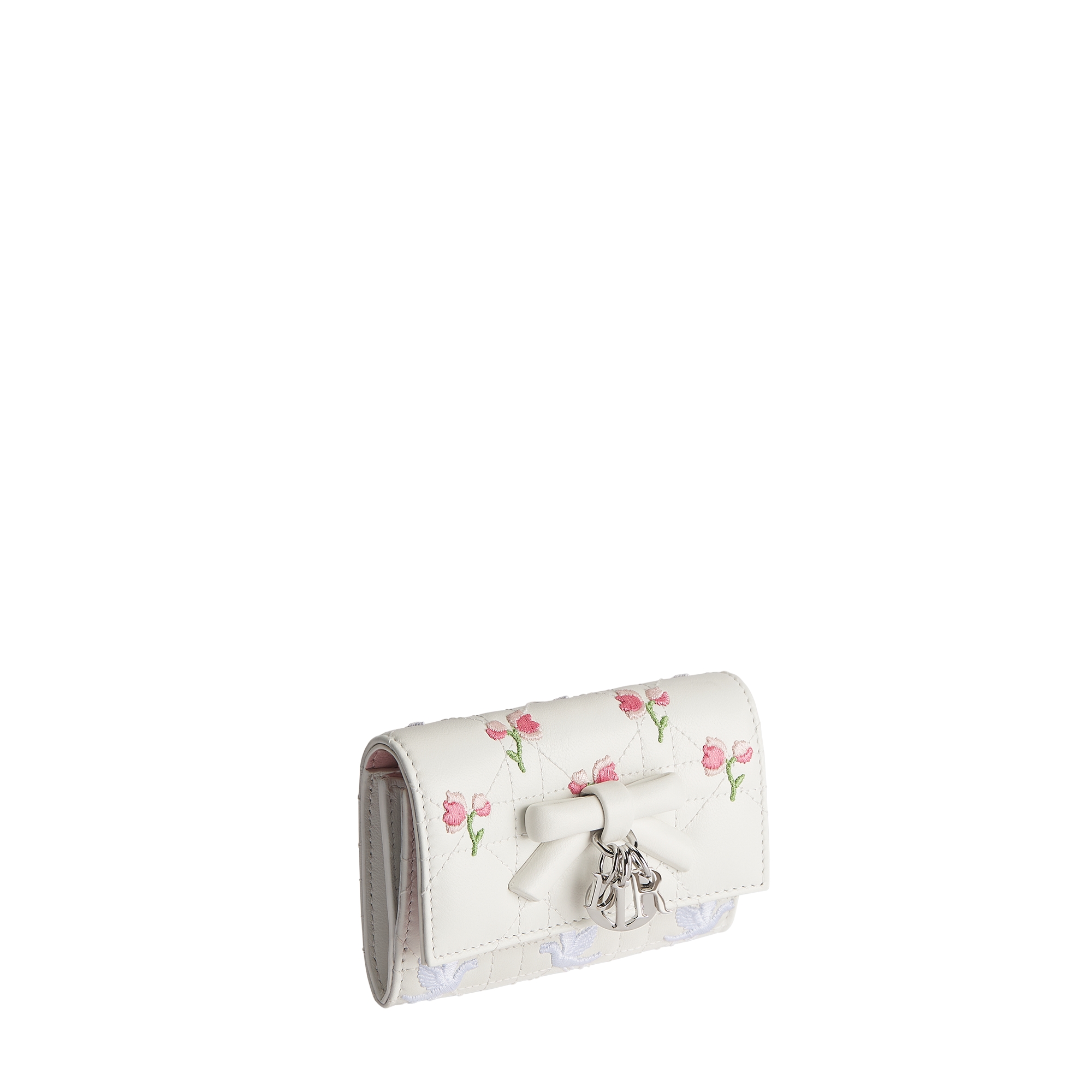 Dioramour My Dior Glycine Wallet White Cannage Lambskin Embroidered with Multicolor Doves & Roses Motif E03