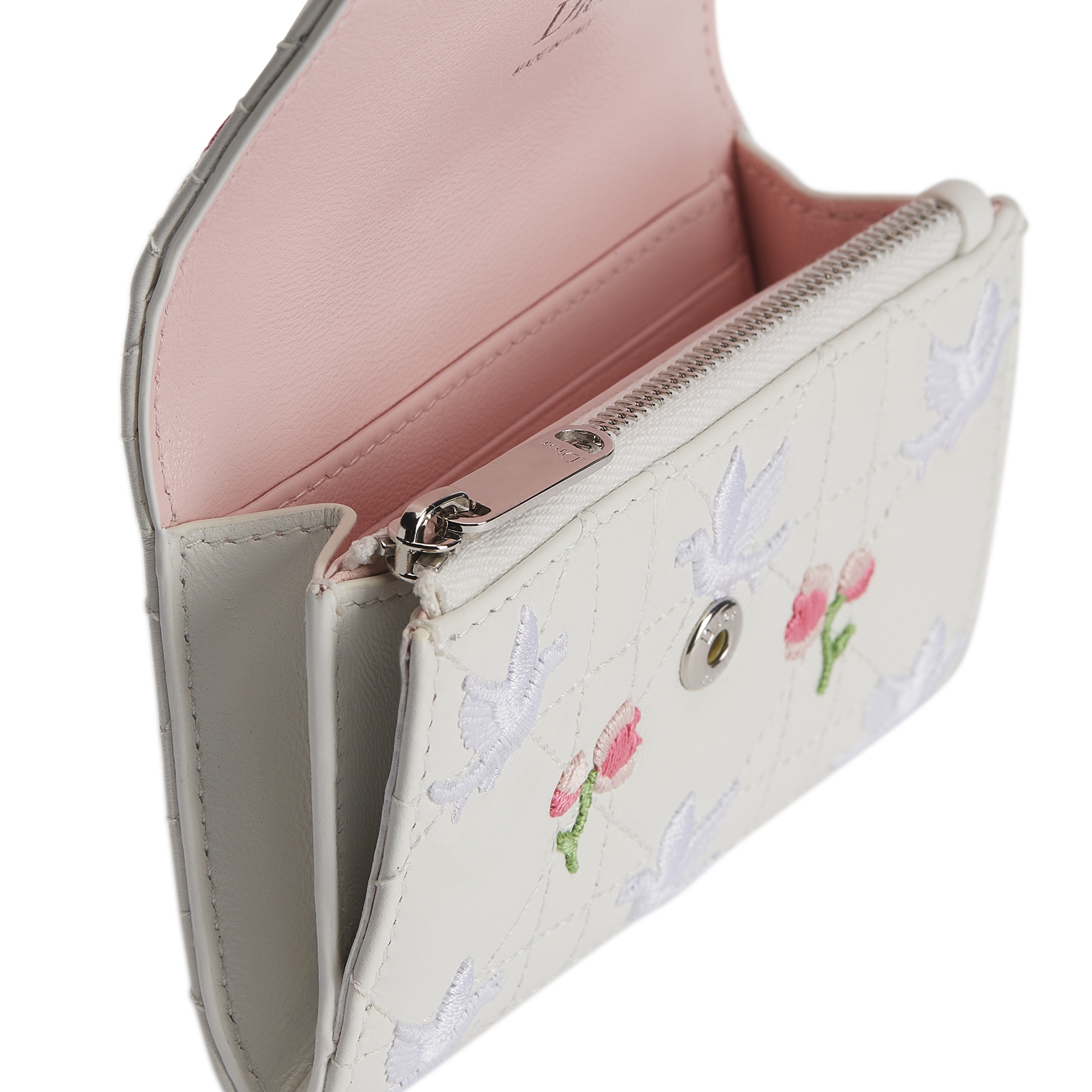 Dioramour My Dior Glycine Wallet White Cannage Lambskin Embroidered with Multicolor Doves & Roses Motif E10