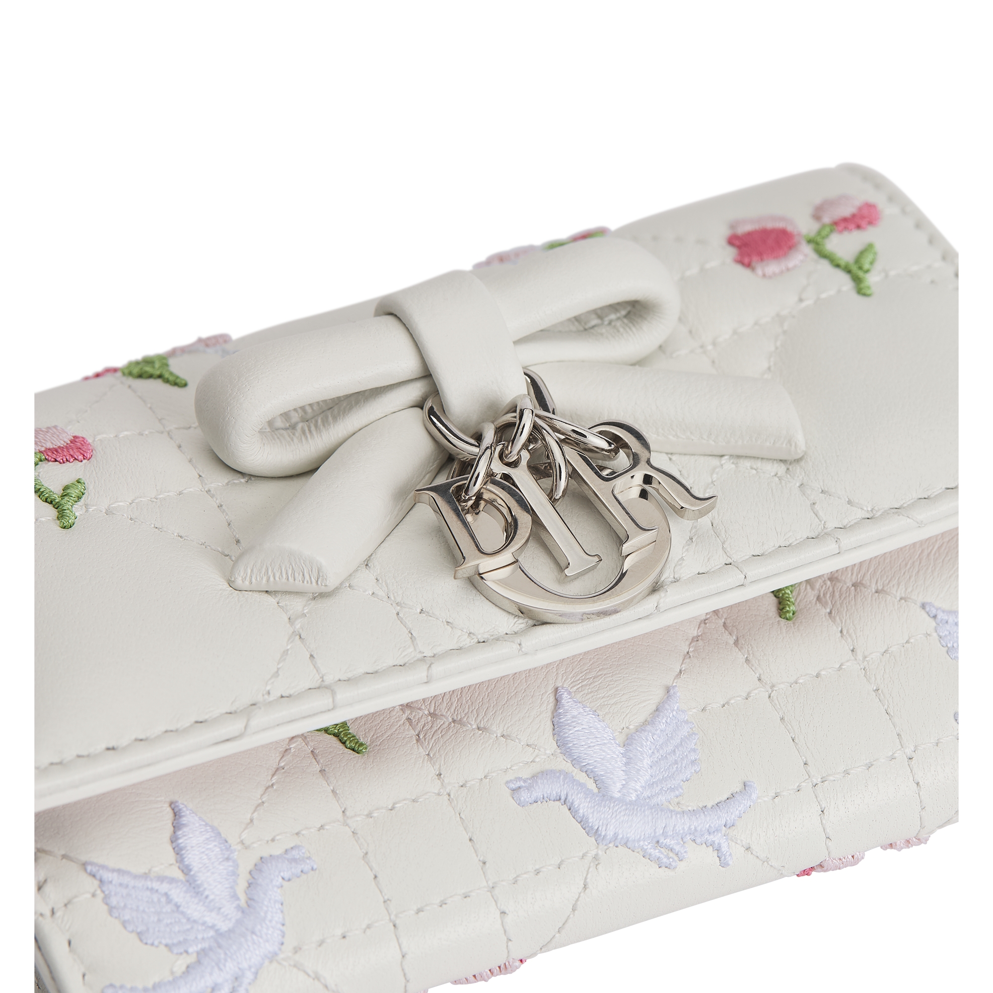 Dioramour My Dior Glycine Wallet White Cannage Lambskin Embroidered with Multicolor Doves & Roses Motif E11