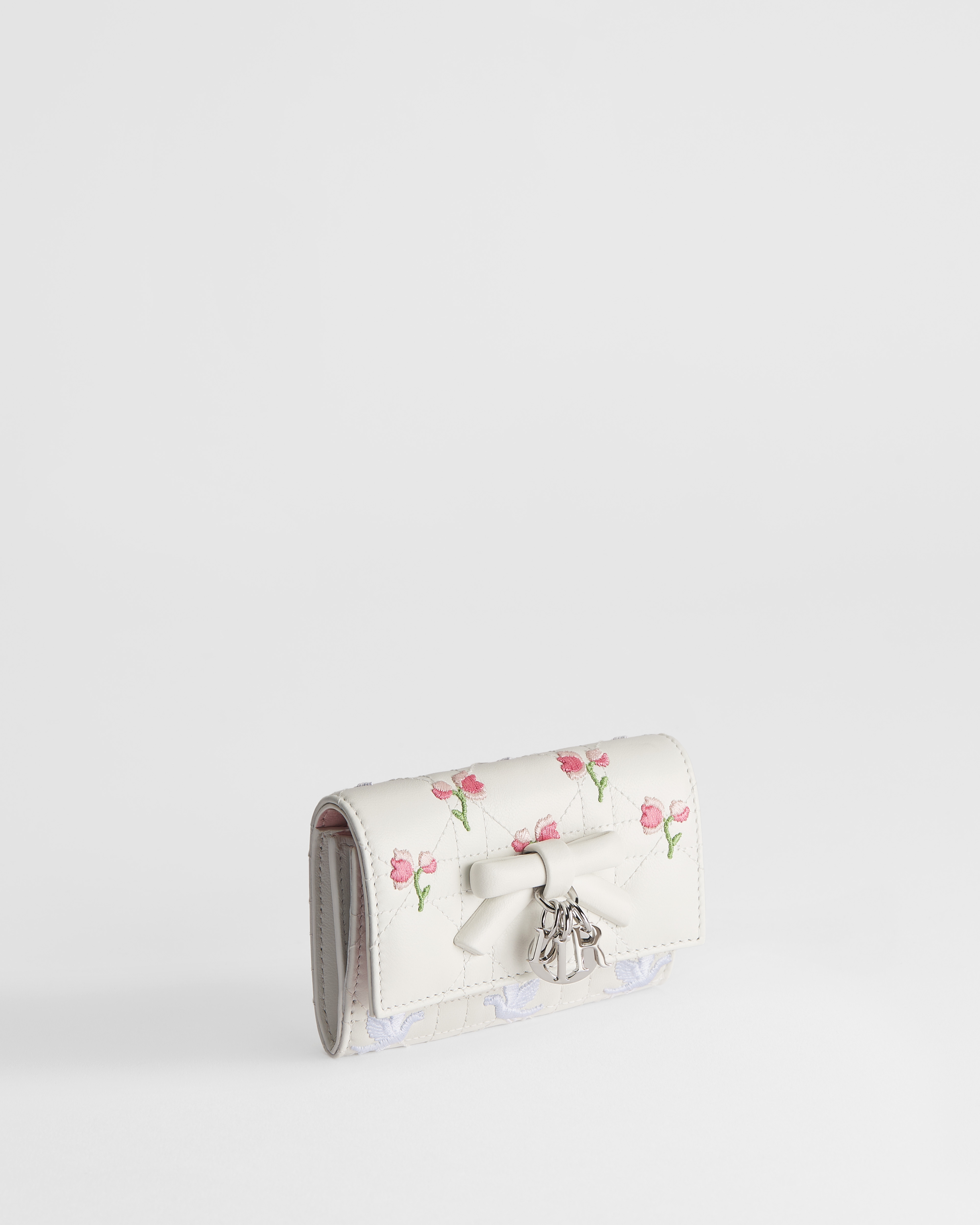 Dioramour My Dior Glycine Wallet White Cannage Lambskin Embroidered with Multicolor Doves & Roses Motif E03