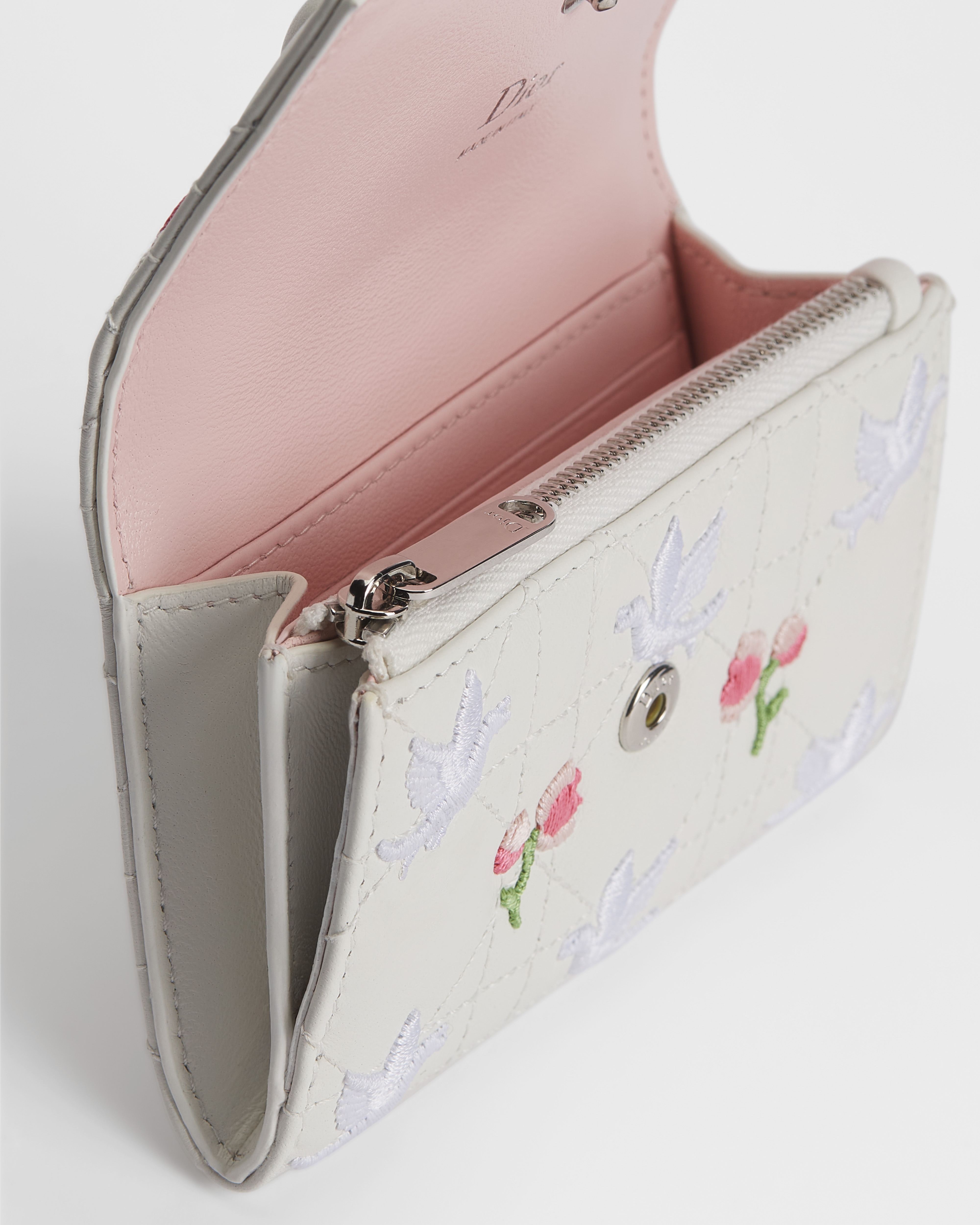 Dioramour My Dior Glycine Wallet White Cannage Lambskin Embroidered with Multicolor Doves & Roses Motif E10