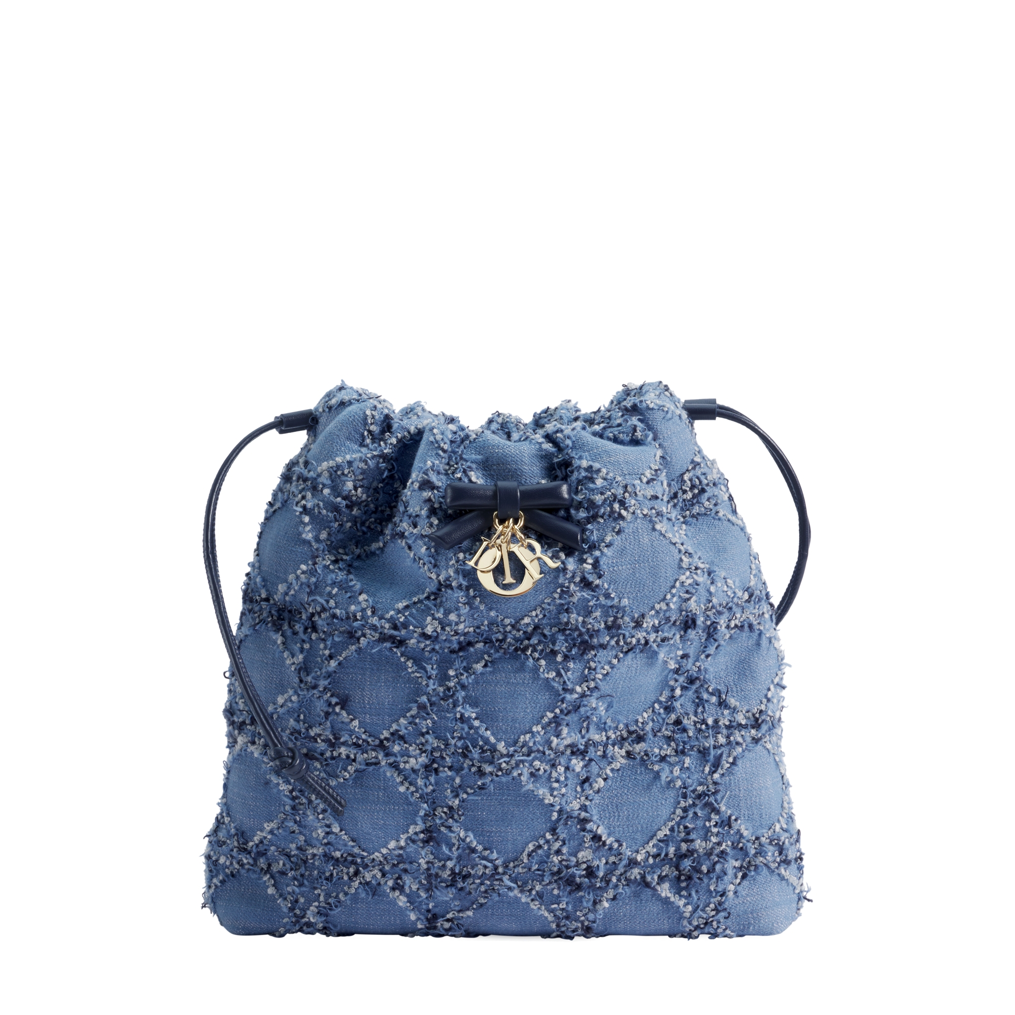 Adiorable Mini Bucket Bag Blue and White Cannage Cotton Bouclé E01