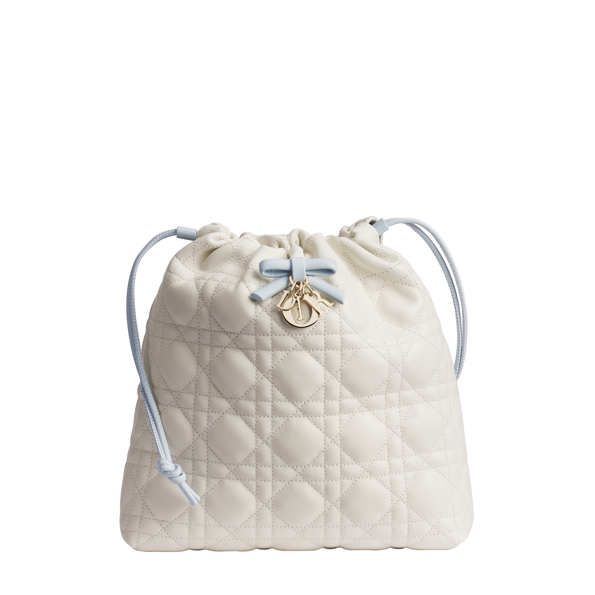 Dior Qixi Adiorable Mini Bucket Bag Two-Tone Latte and Ice Blue Cannage Lambskin E01