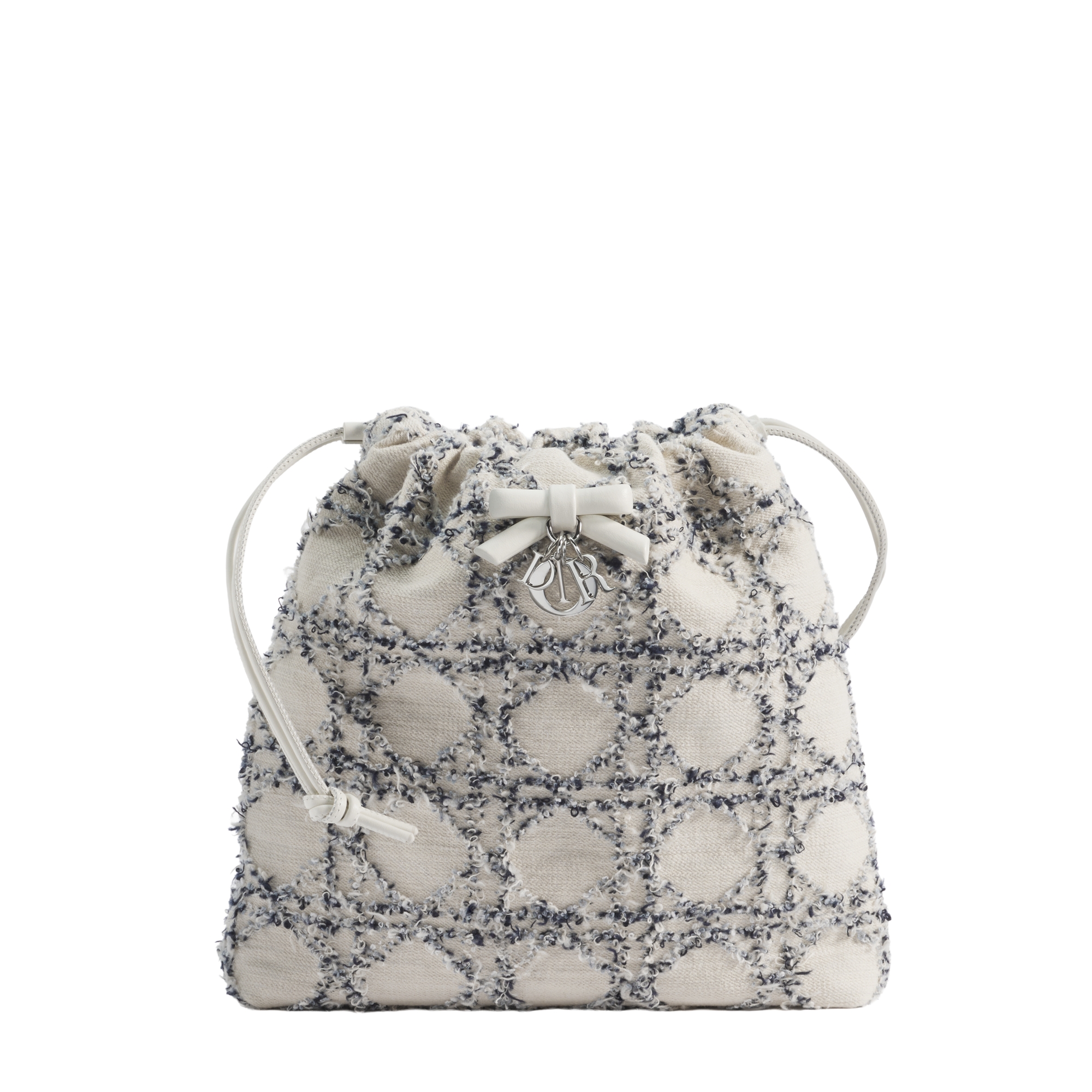 Adiorable Mini Bucket Bag White and Blue Cannage Cotton Bouclé E01