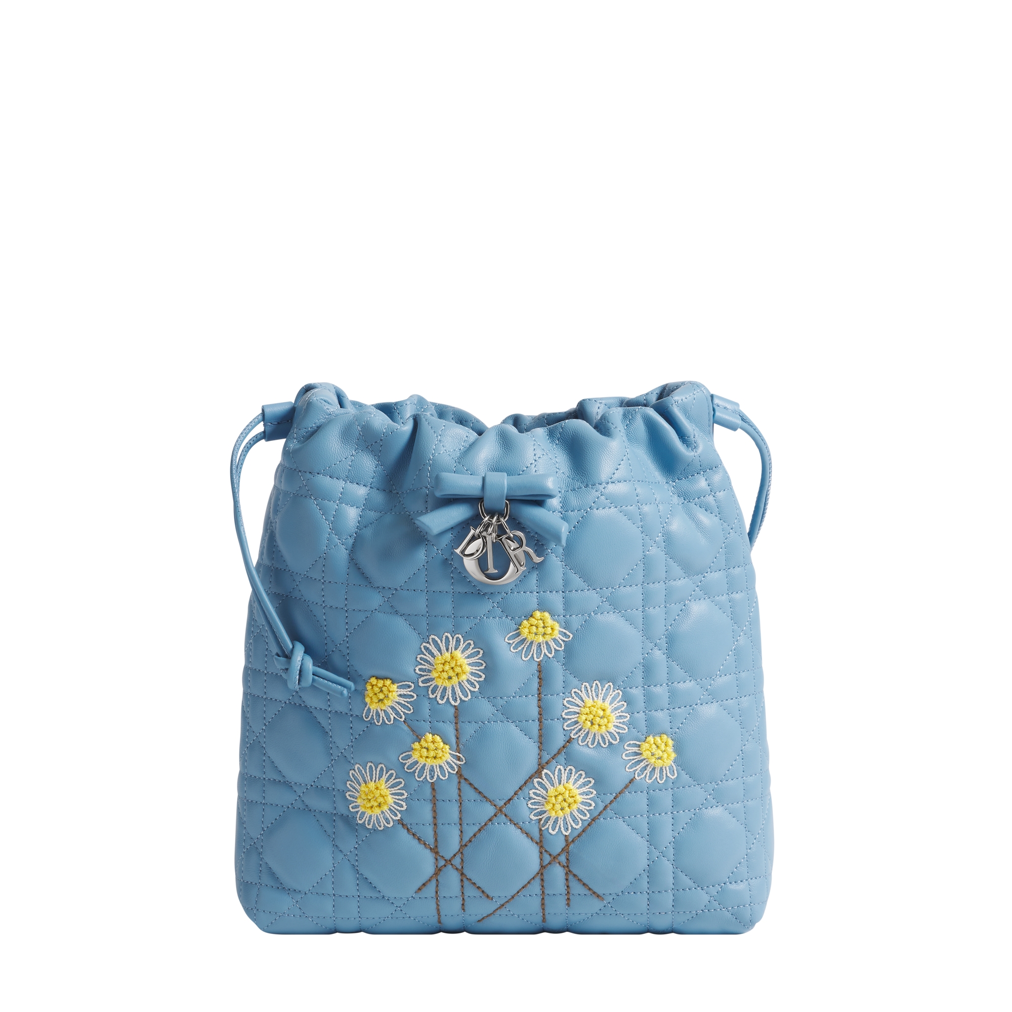 Dioriviera Adiorable Mini Bucket Bag Blue Cannage Lambskin with Dior Daisy Embroidery E01
