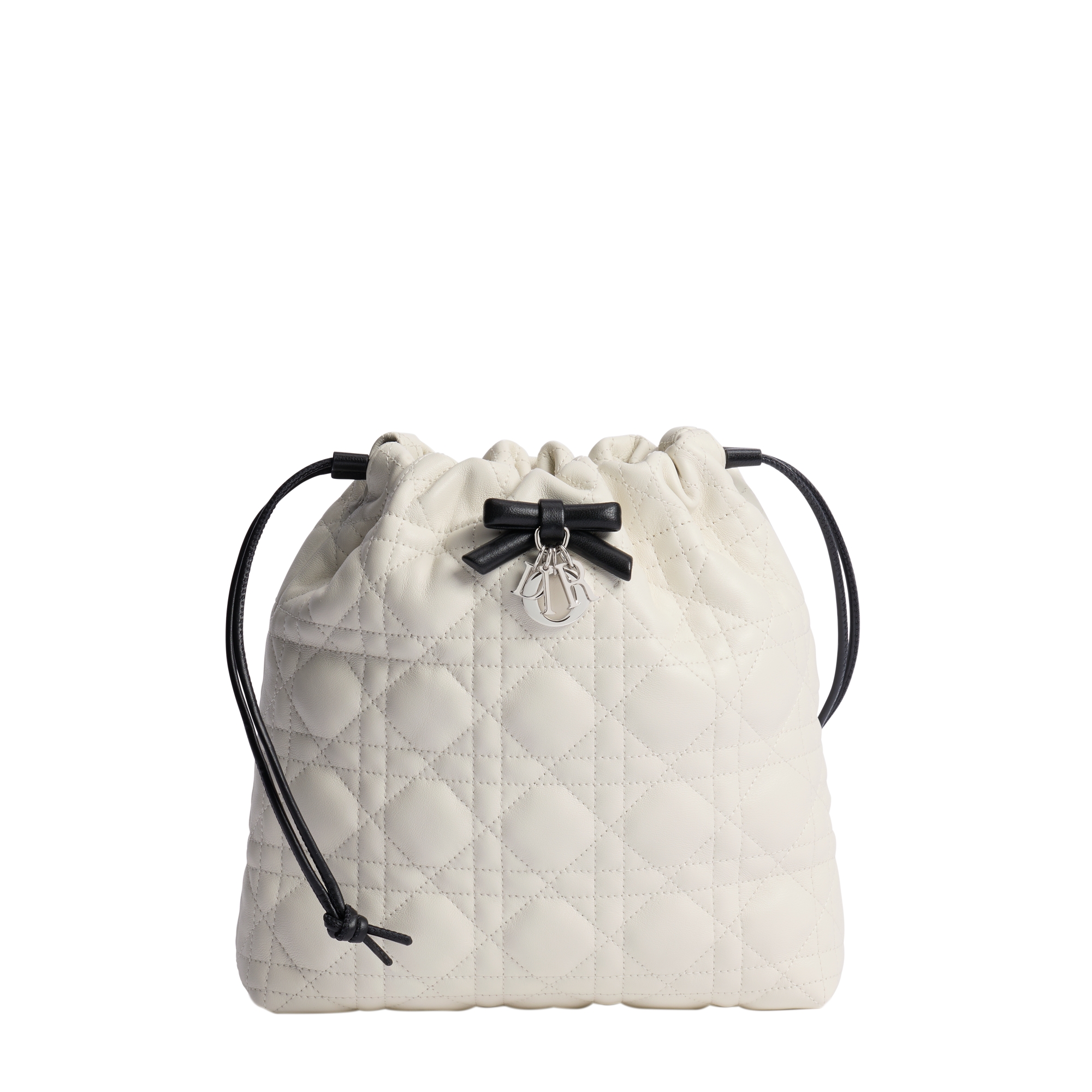 Adiorable Mini Bucket Bag Two-Tone Latte and Black Cannage Lambskin E01