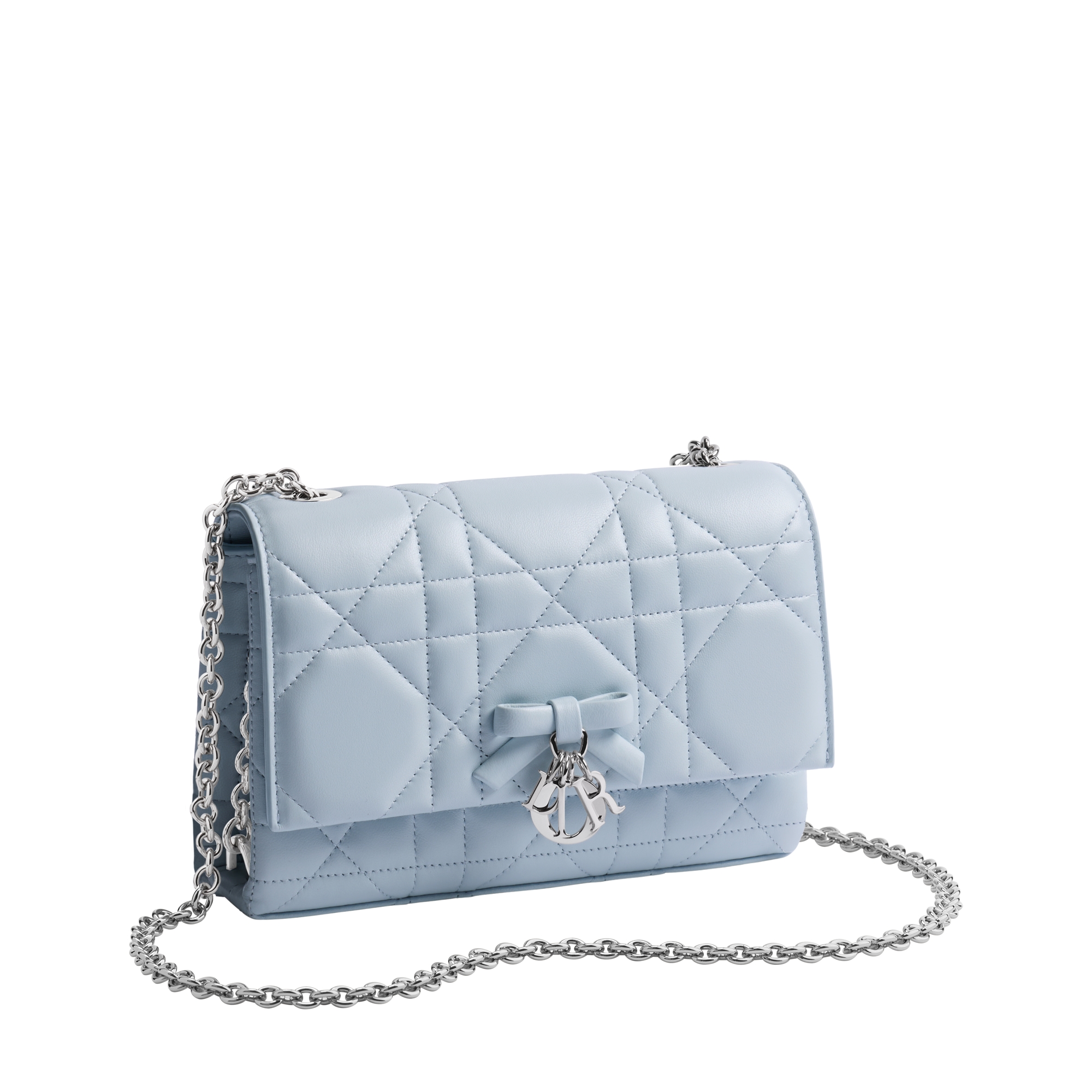 Mini Bag with Chain Ice Blue Macrocannage Lambskin E03