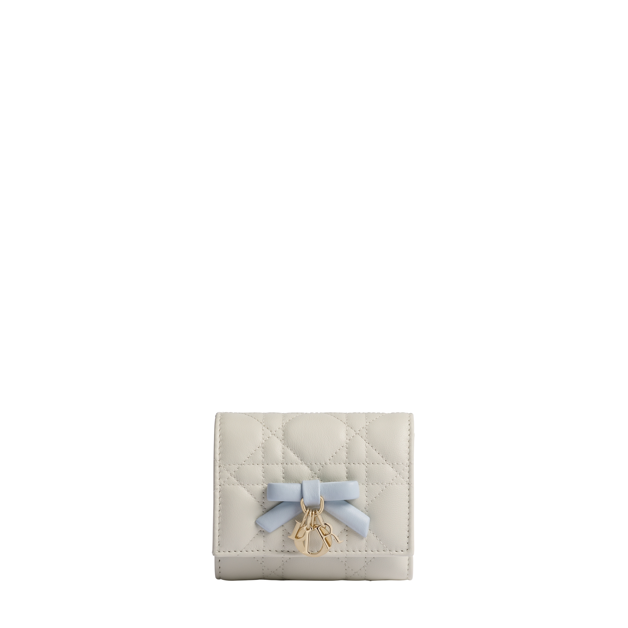 Qixi Lady Dior Hibiscus Wallet Two-Tone Latte and Ice Blue Cannage