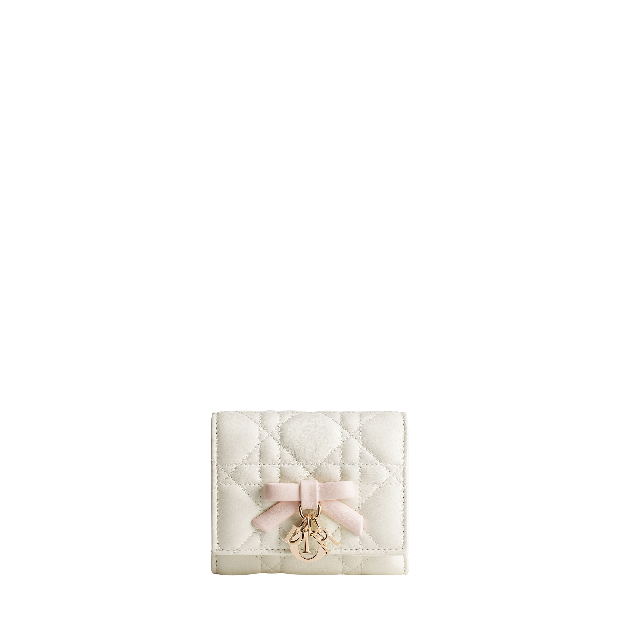Dior Qixi Lady Dior Hibiscus Wallet Two-Tone Latte and Ballet Pink Cannage Lambskin E01