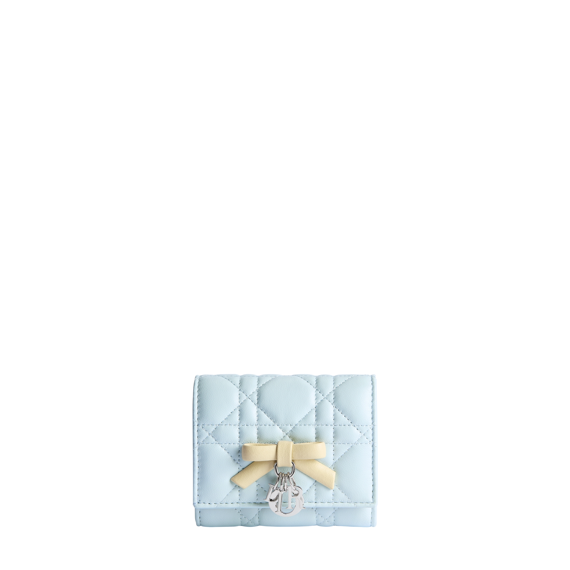 Lady Dior Hibiscus Wallet Three-Tone Ice Blue, Vanilla and Soupir Pink Cannage Lambskin E01