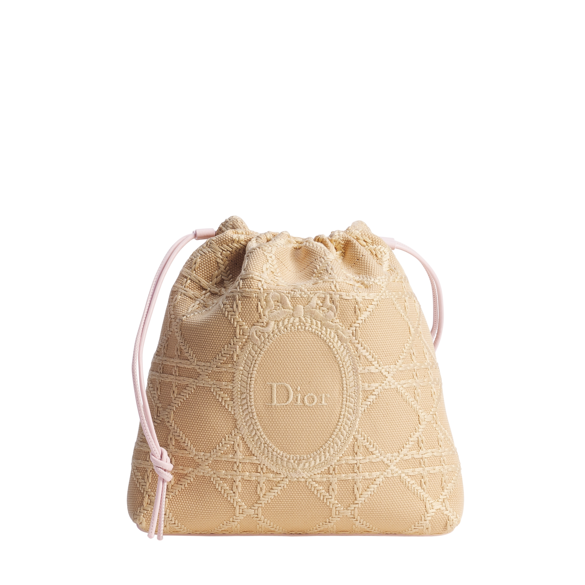  Canvas Cannage natural e Dior Médaillon com efeito ráfia e couro de vitelo Rose Tendre