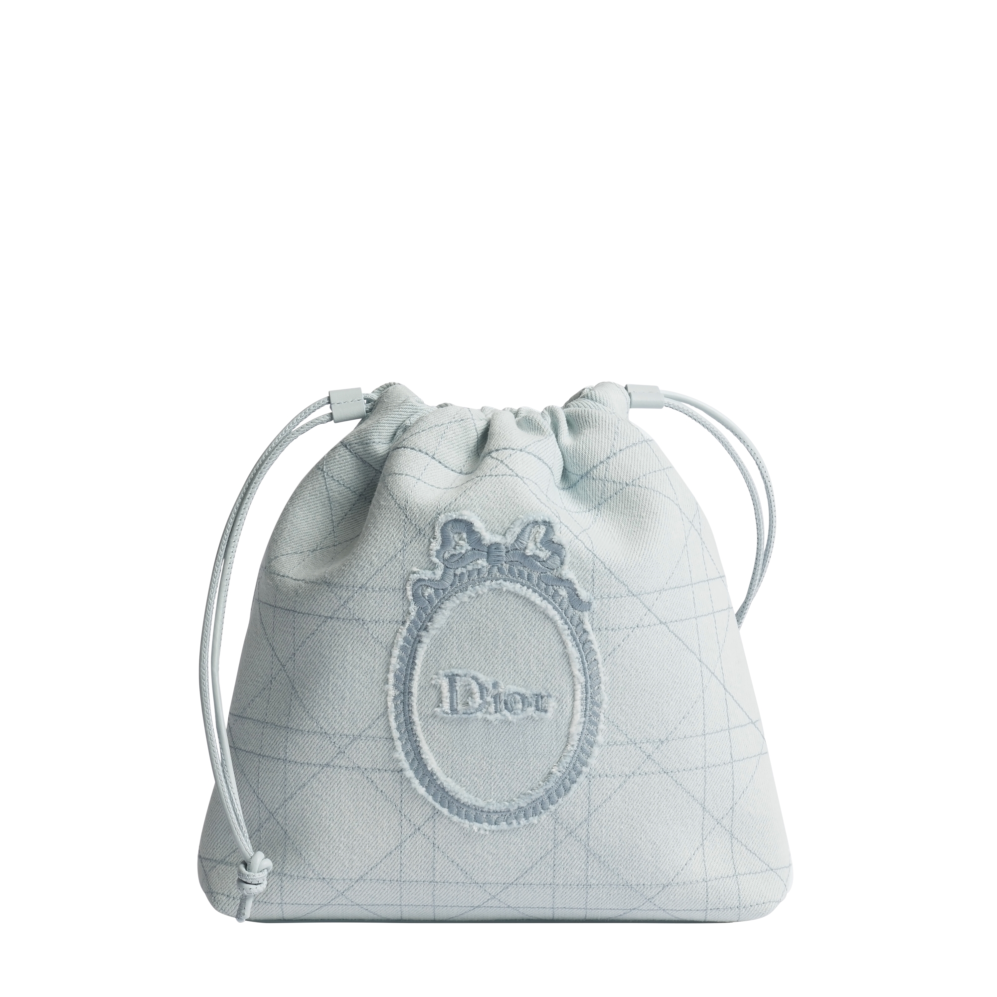 Dior Blooming Mini Bucket Bag Ice Blue Flat Macrocannage and Dior Médaillon Denim E01