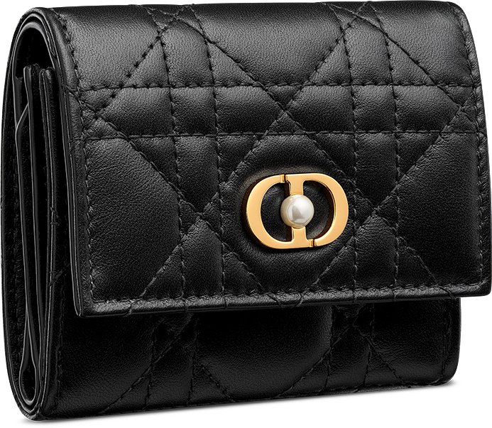 Dior Jolie Hibiscus Wallet Black Cannage Lambskin | DIOR