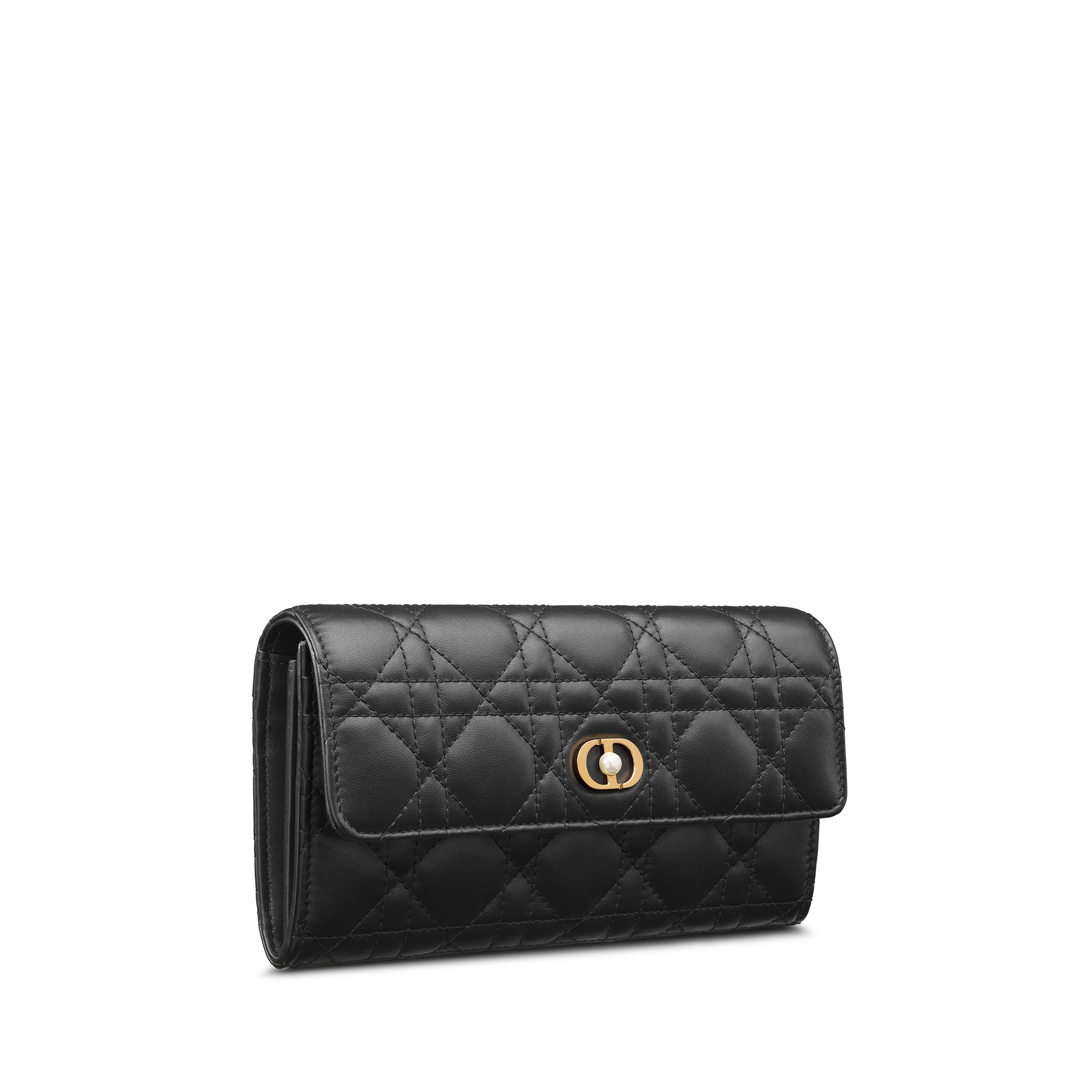 Langes Dior Jolie Orchid Portemonnaie Cannage Lammleder in Schwarz E03