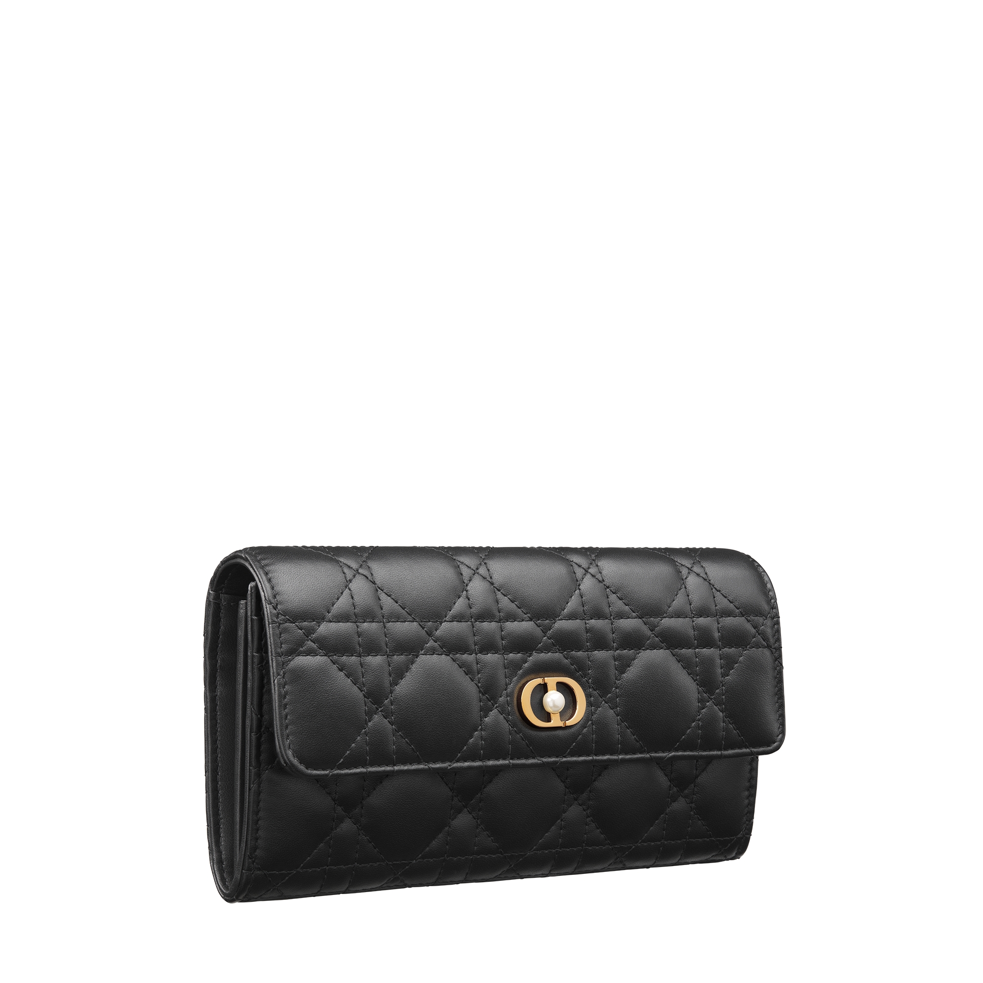 Dior Jolie Orchid Long Wallet Black Cannage Lambskin E03