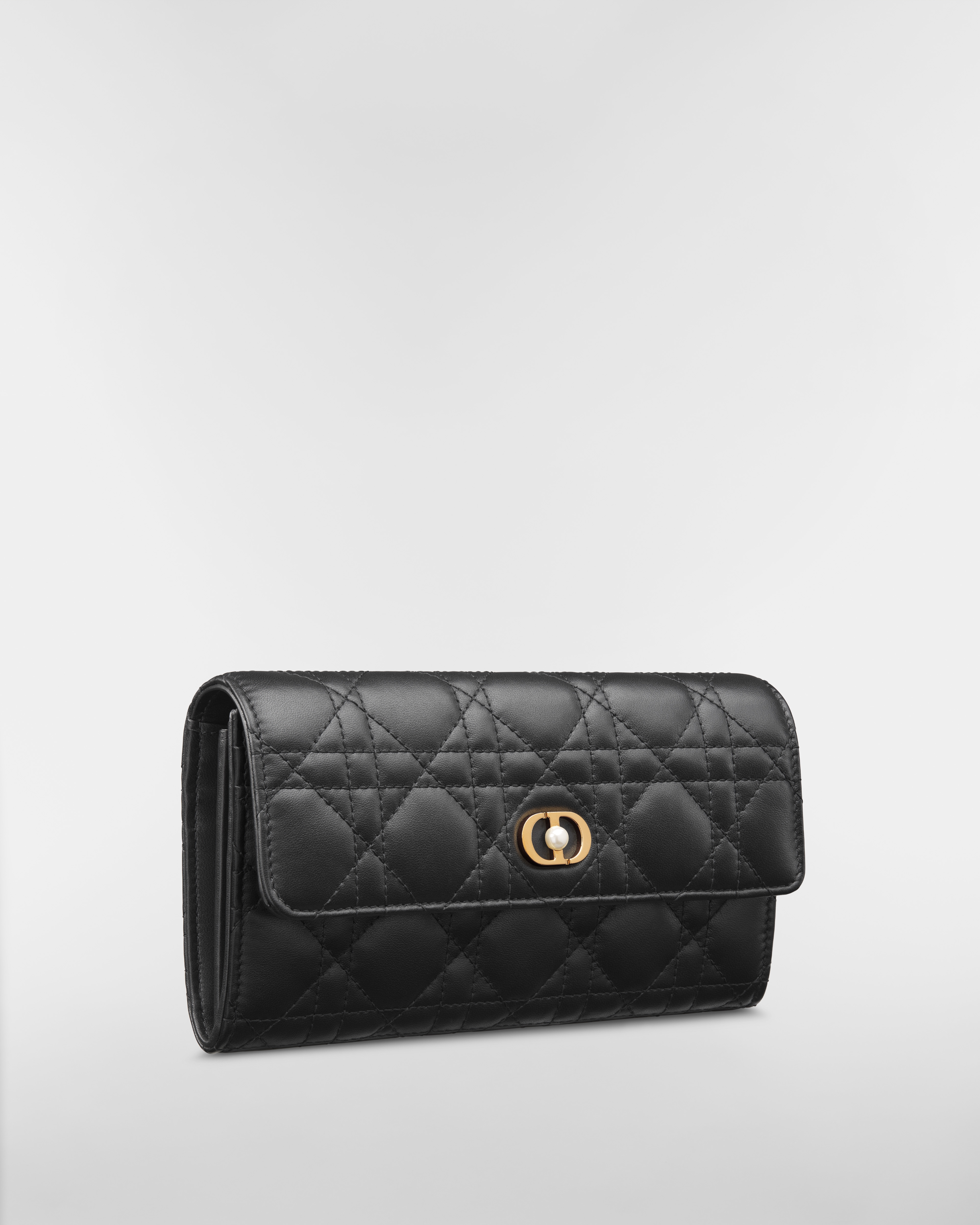 Dior Jolie Orchid Long Wallet Black Cannage Lambskin E03