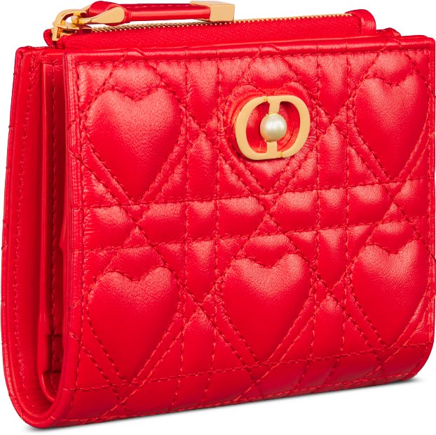 Dioramour Dior Jolie Dahlia Wallet Bright Red Cannage Lambskin with Heart  Motif | DIOR
