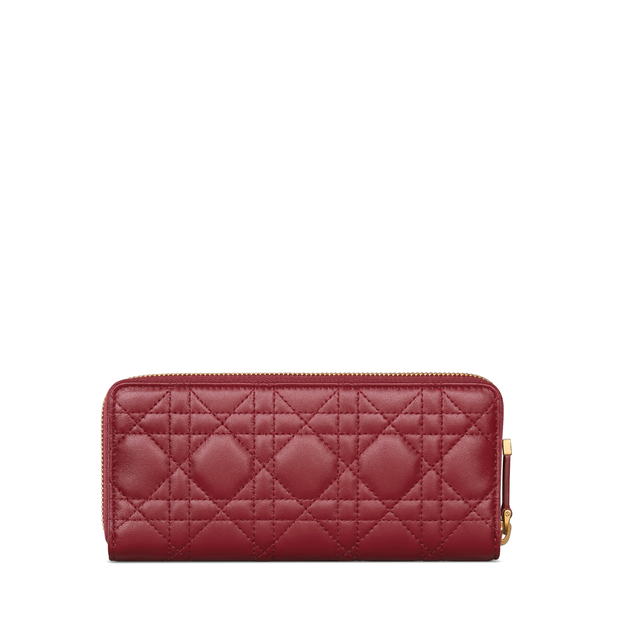 Portefeuille slim Voyageur Dior Jolie Cuir d'agneau Cannage rouge cerise E08