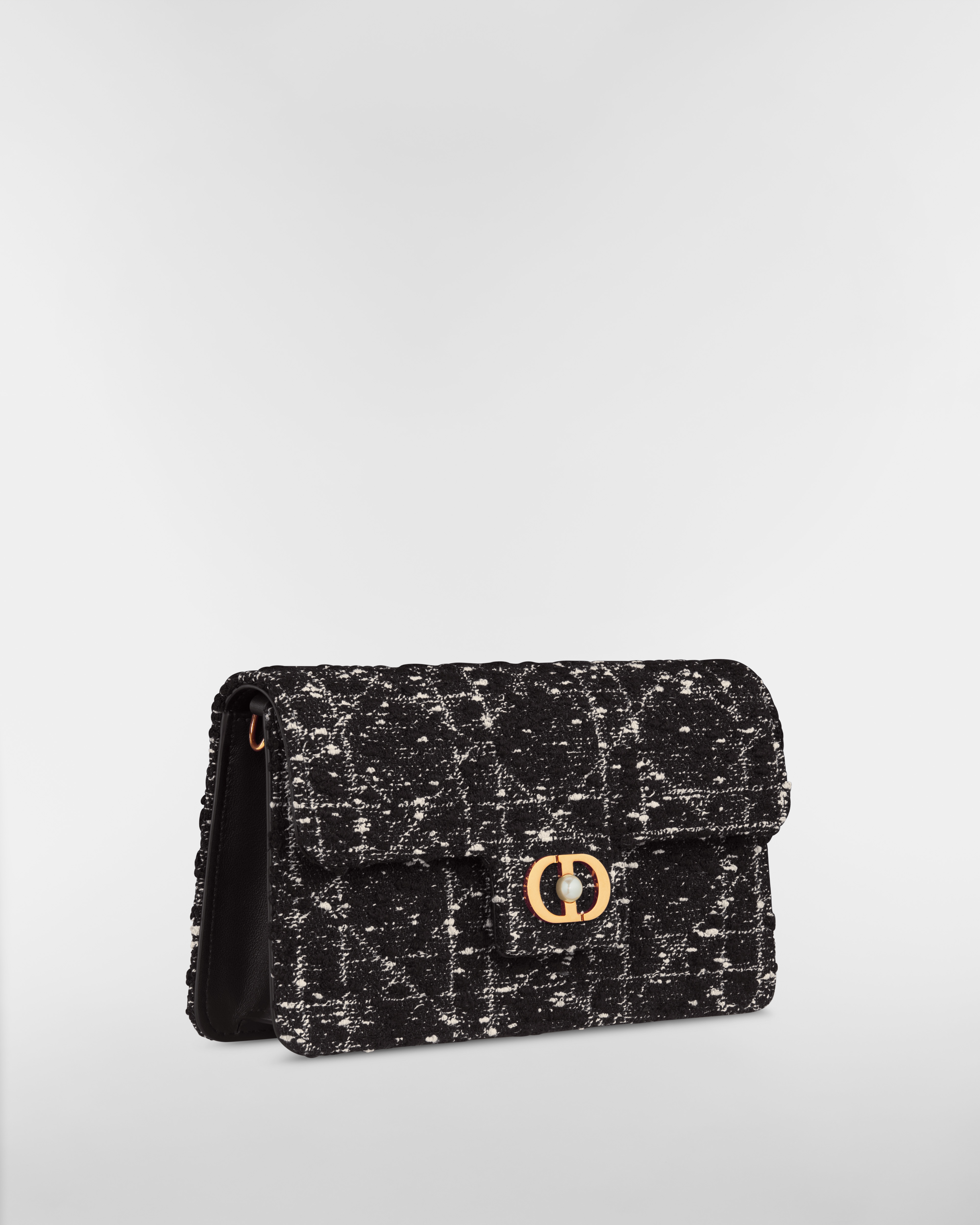 Dior Jolie 迷你包 黑色毛呢綴以白色 Cannage 籐格紋圖案 E03