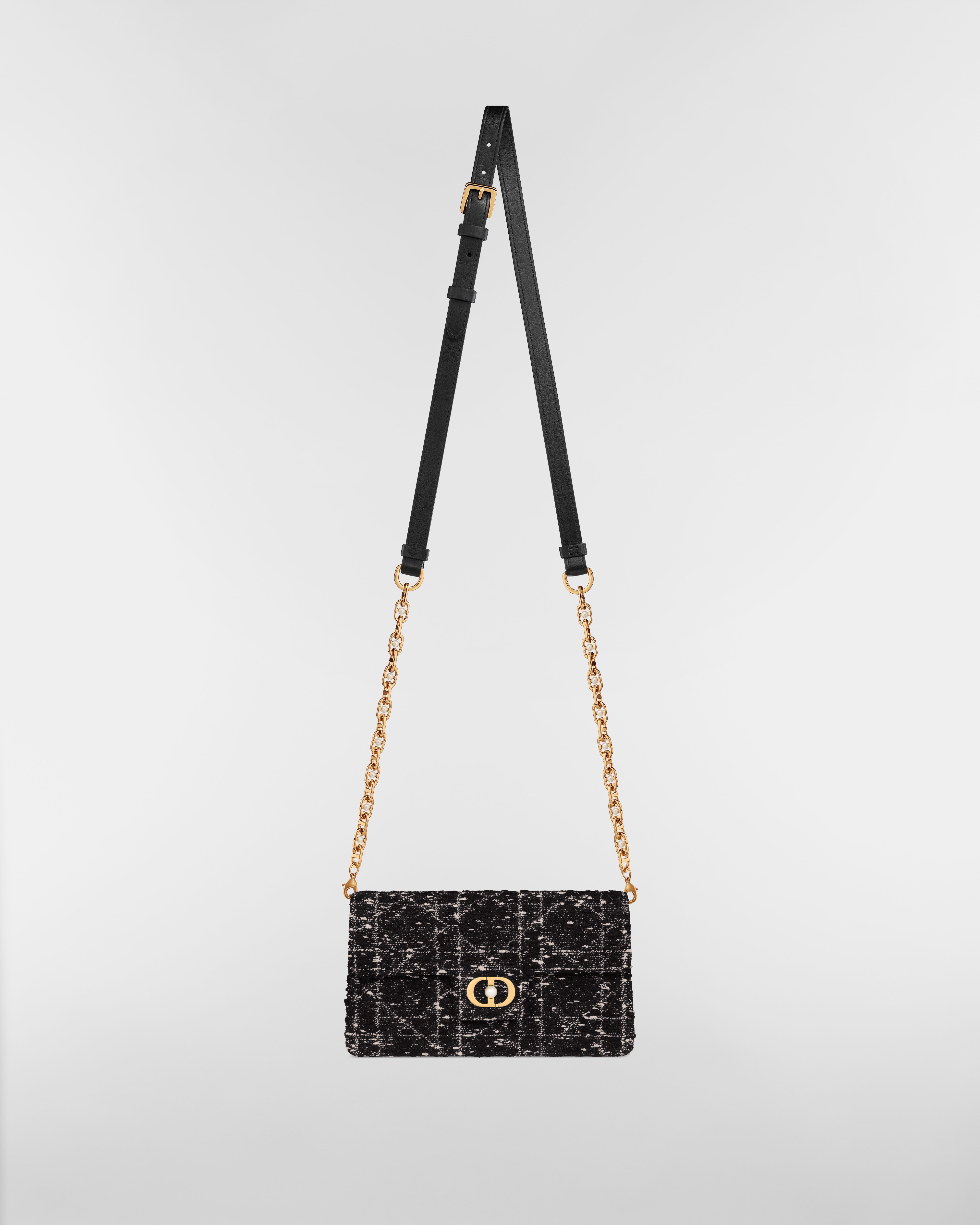 Dior Jolie 迷你包 黑色毛呢綴以白色 Cannage 籐格紋圖案 E07