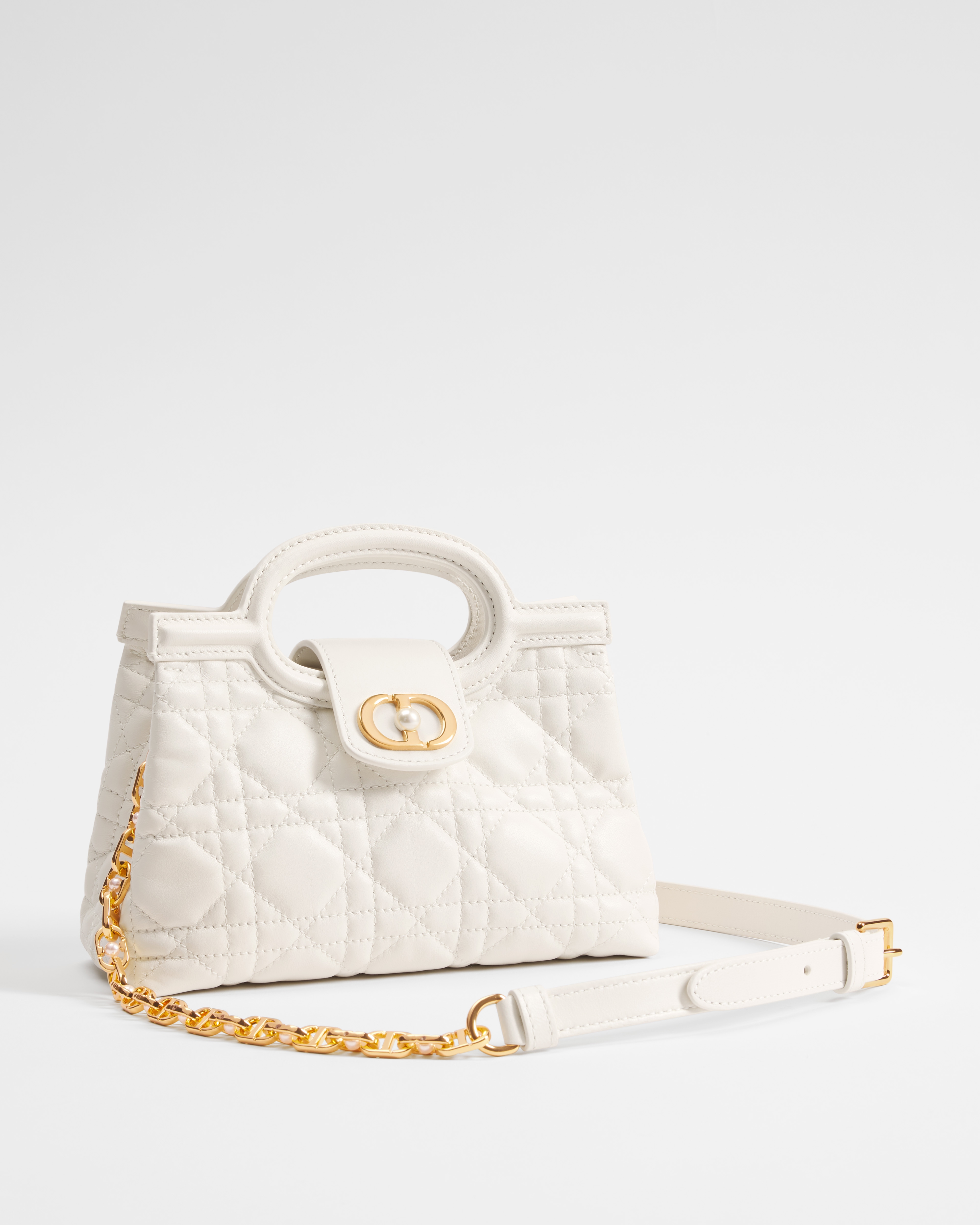 Dior Jolie Top Handle 迷你手提包 奶白色 Cannage 籐格紋羊皮 E03