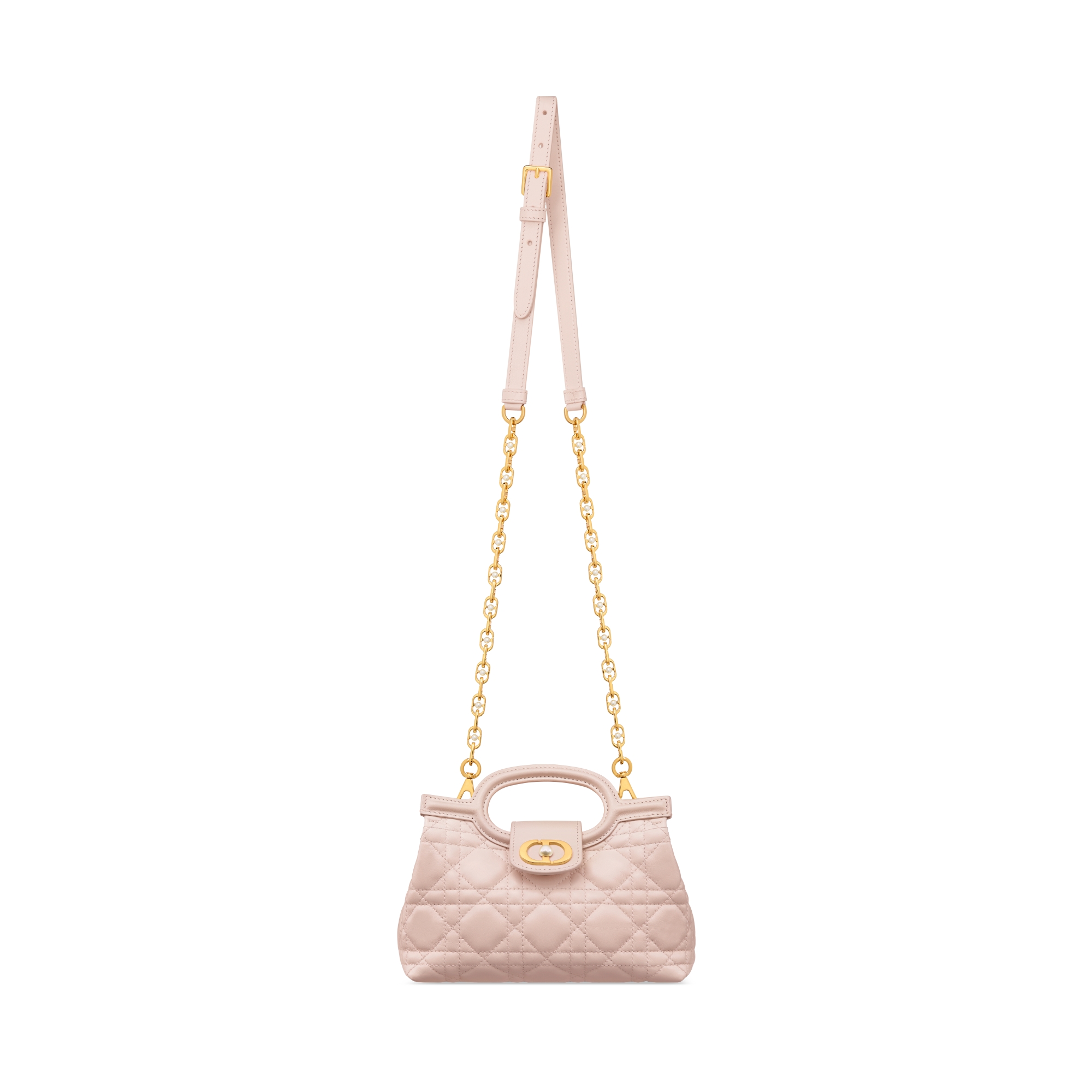 Dior Jolie-minitas met hengsel bovenop Poederroze lamsleer met Cannage-motief E07