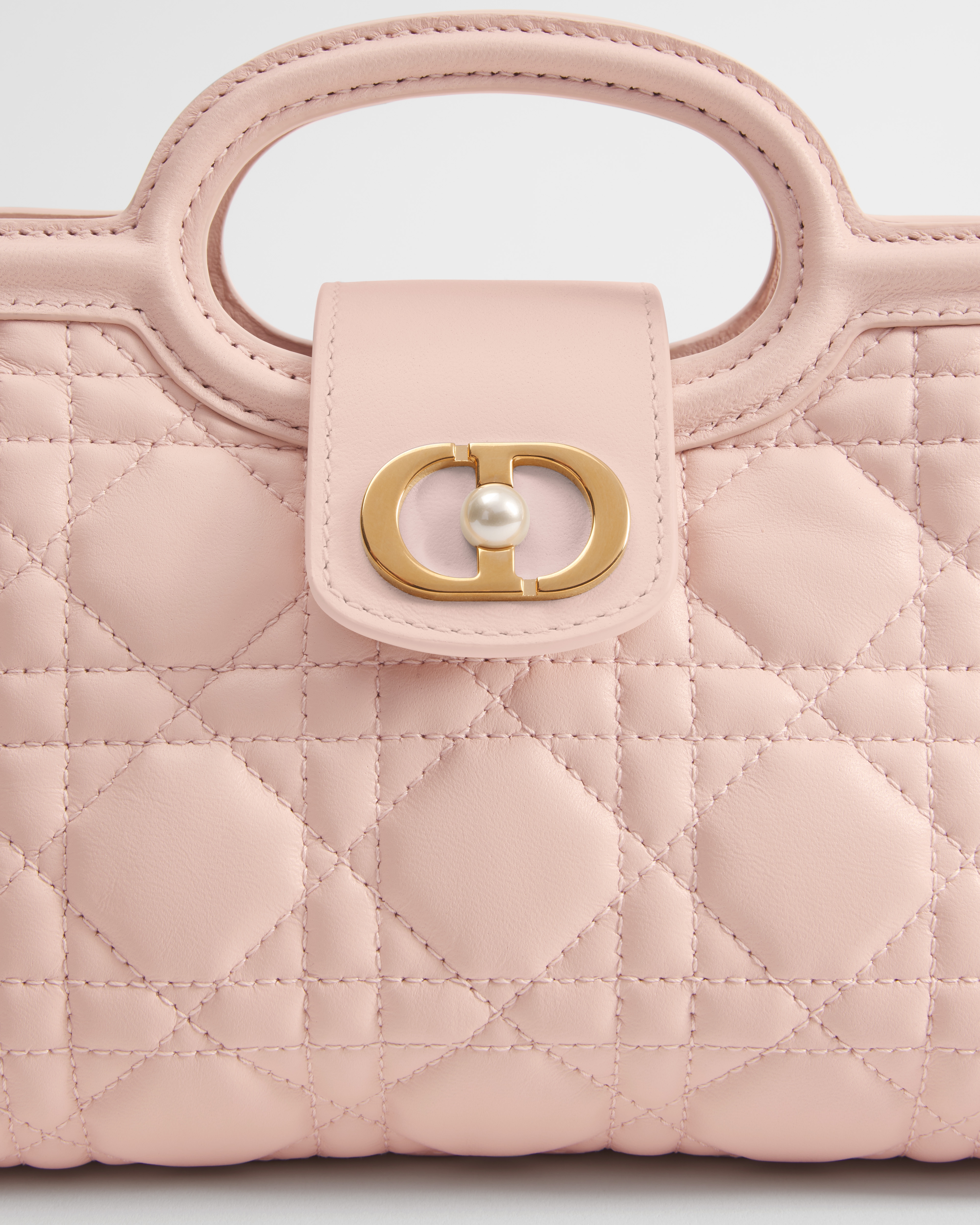 Mini sac Top Handle Dior Jolie Cuir d'agneau Cannage rose poudre E09