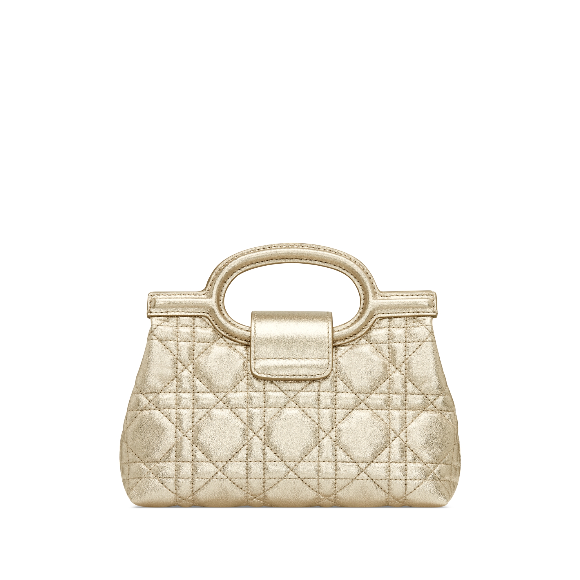 Dior Jolie 탑 핸들 미니 백 메탈릭 골드 톤 까나쥬 송아지 가죽 E08