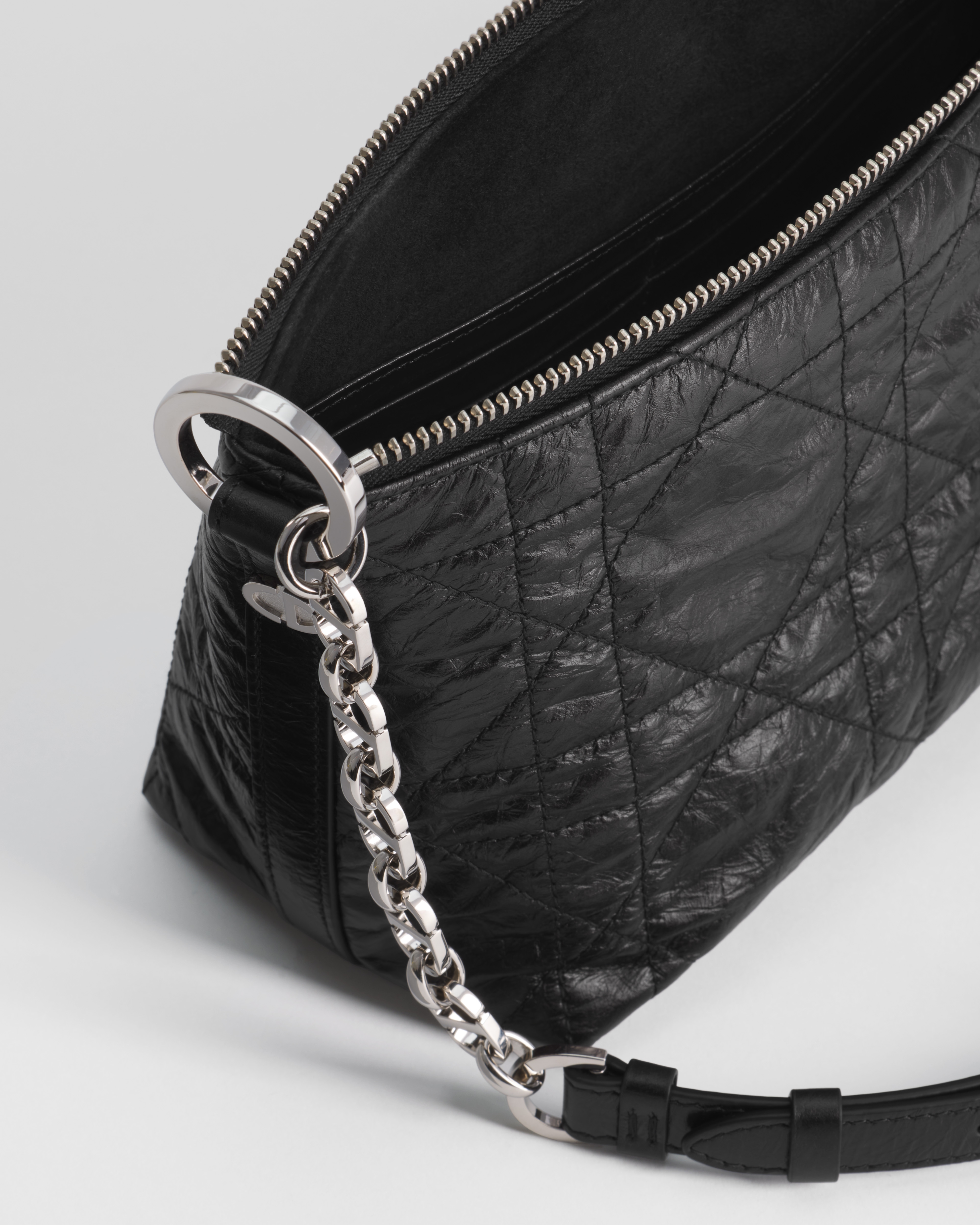 Diorstar Hobo Bag with Chain Black Macrocannage Crinkled Calfskin E06