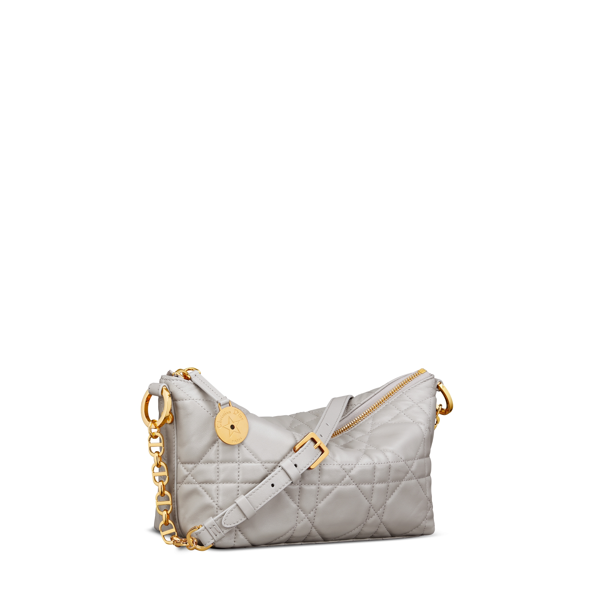 Bolso hobo Diorstar con cadena Piel de cordero Macrocannage gris E03