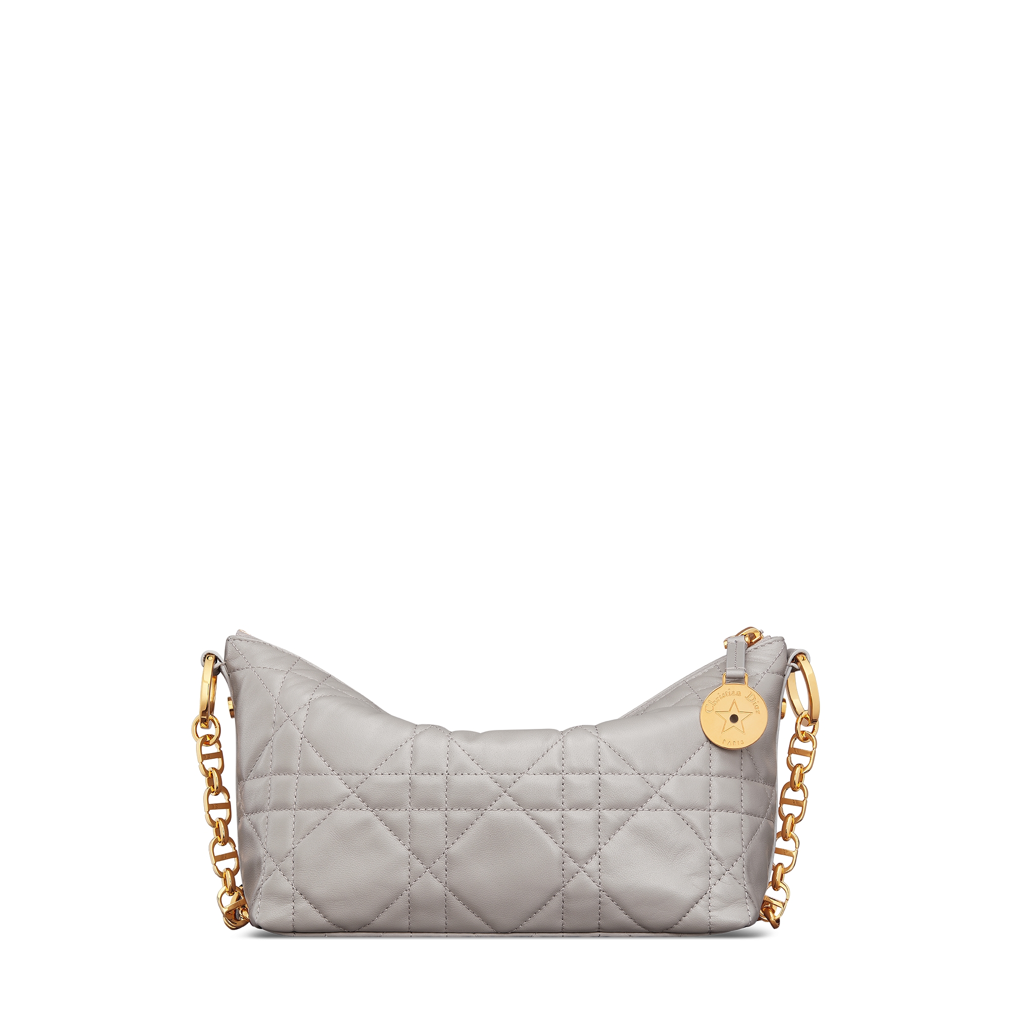 Bolso hobo Diorstar con cadena Piel de cordero Macrocannage gris E08