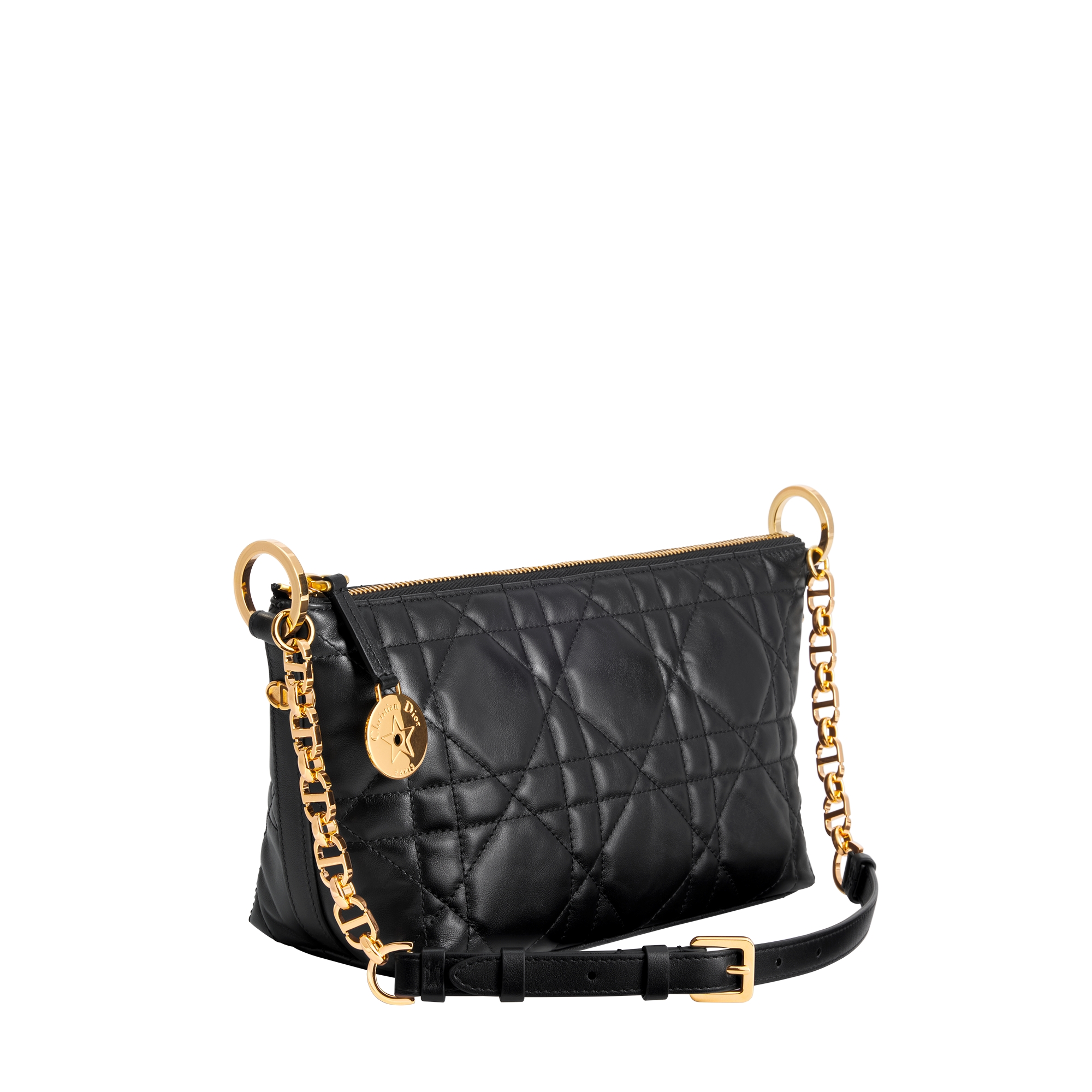 Diorstar Hobo Bag with Chain Black Macrocannage Lambskin E02