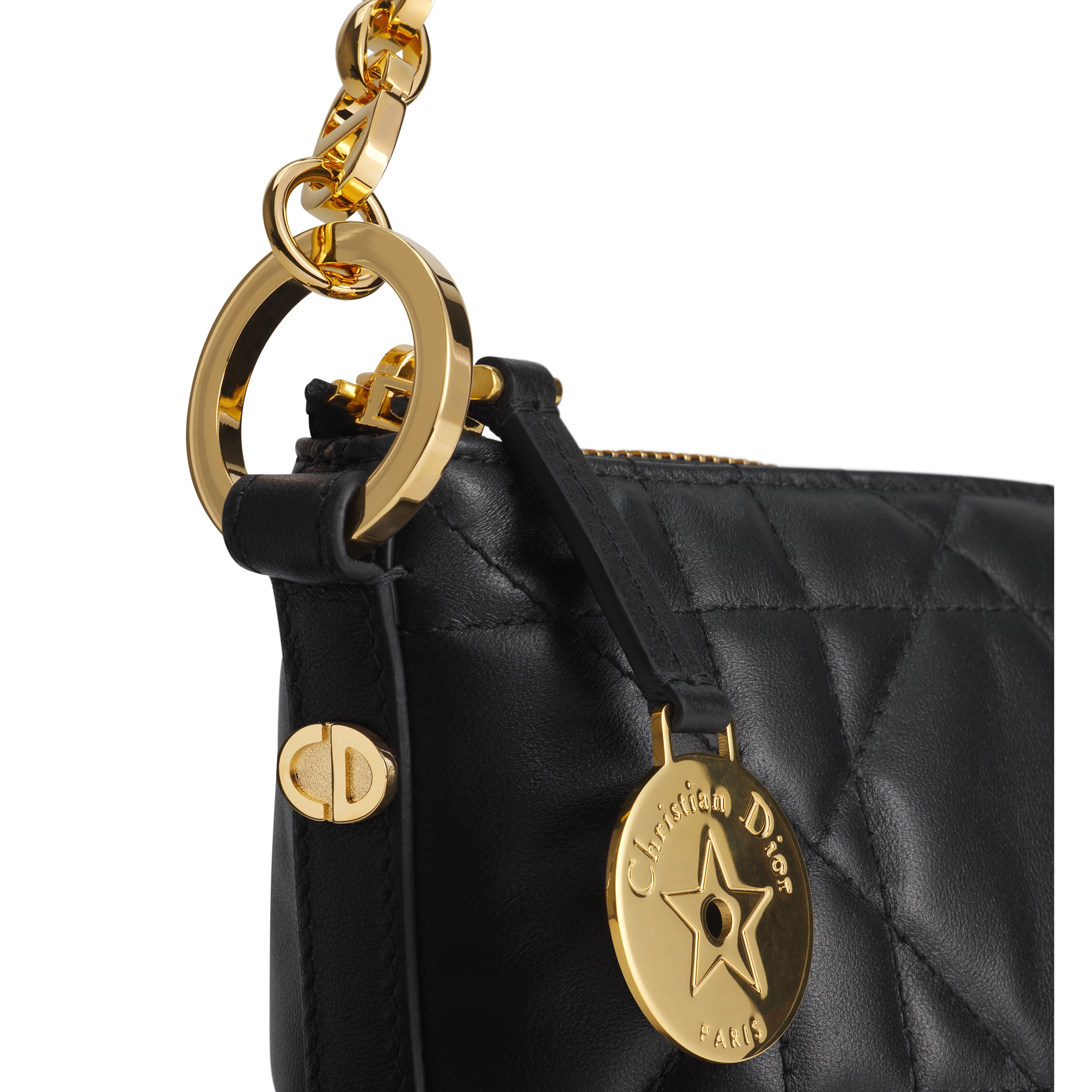 Diorstar Hobo Bag with Chain Black Macrocannage Lambskin E10